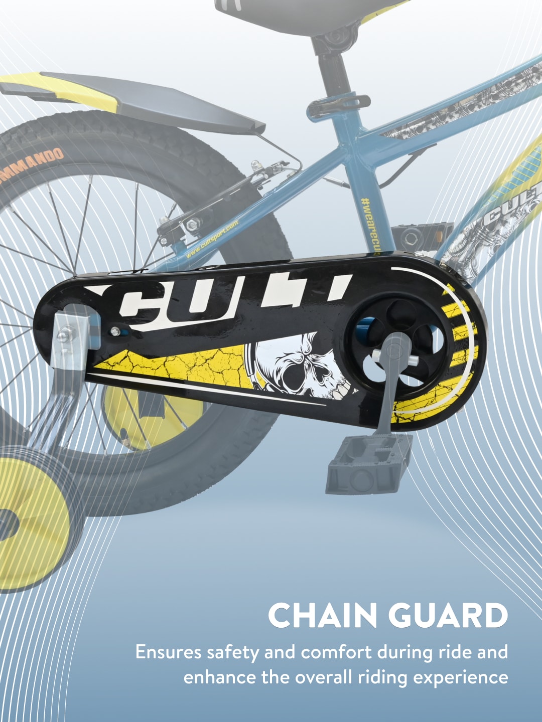 Throne 16T Steel Kids Bike with Rigid Fork, Single Wall Rim, V brakes, Chain Guard and Training Wheel, Yellow Blue