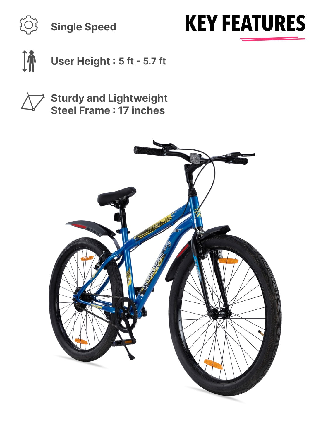 ROKKPRO26TBLUE Steel Single Speed 26 inch Mountain Cycle with Single Wall Rim and Rigid Fork