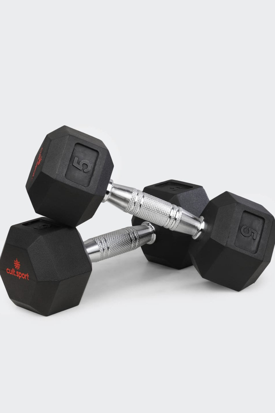 5kgx2 Hex Dumbbell | For Home Gym Exercises | Rubber coated with Chrome Handles | Black. (6 Months extended Warranty only on Cultsport.com)