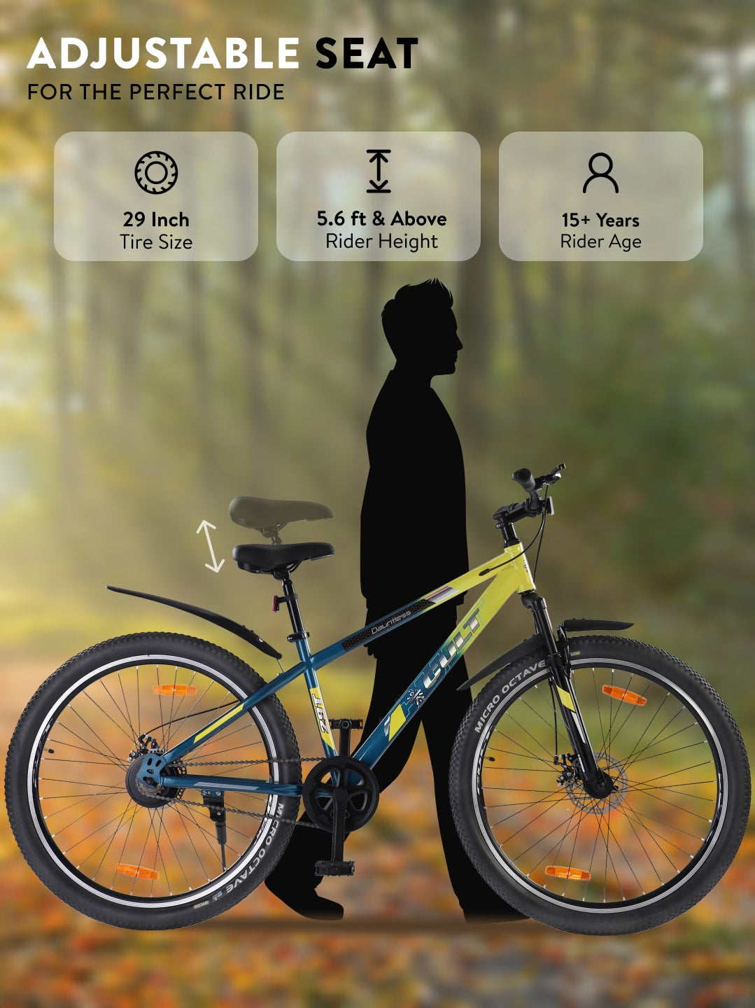 DAUNTLESS29TYELLOWBLUE Steel Single Speed 29 inch Mountain Cycle, Dual Disc Brake, Front Suspension, Double Wall Rim