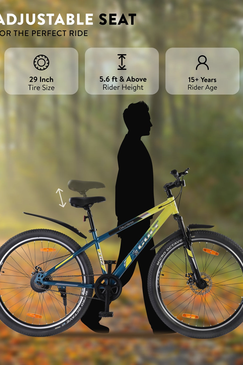 DAUNTLESS29TYELLOWBLUE Steel Single Speed 29 inch Mountain Cycle, Dual Disc Brake, Front Suspension, Double Wall Rim