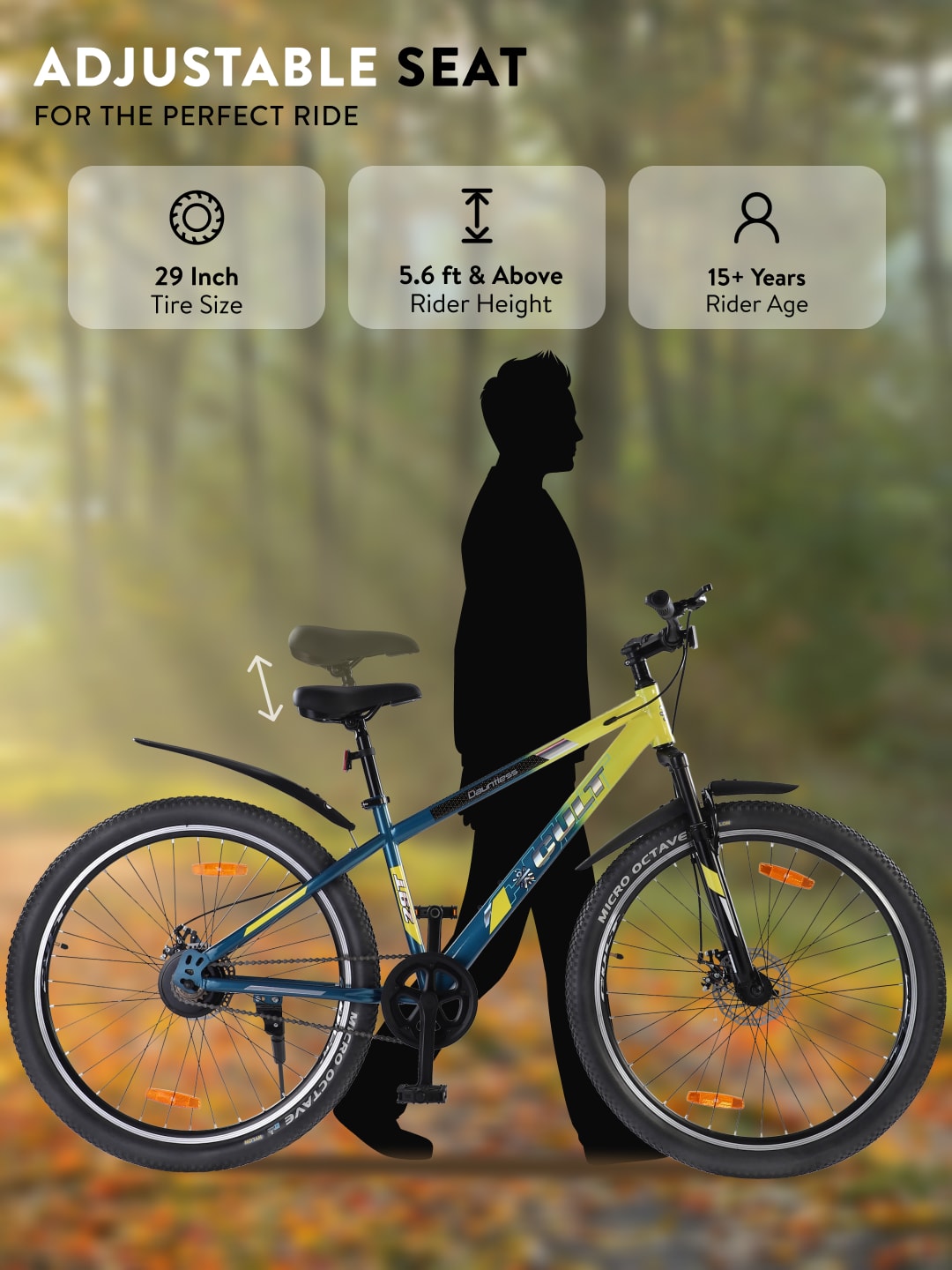 DAUNTLESS29TYELLOWBLUE Steel Single Speed 29 inch Mountain Cycle, Dual Disc Brake, Front Suspension, Double Wall Rim