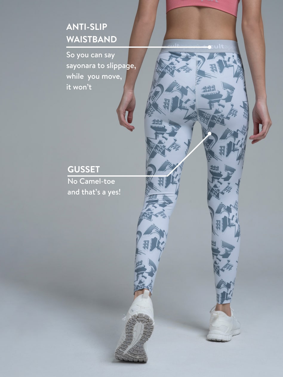 Absolute Fit Cross Waist Abstract Grey Print Tights