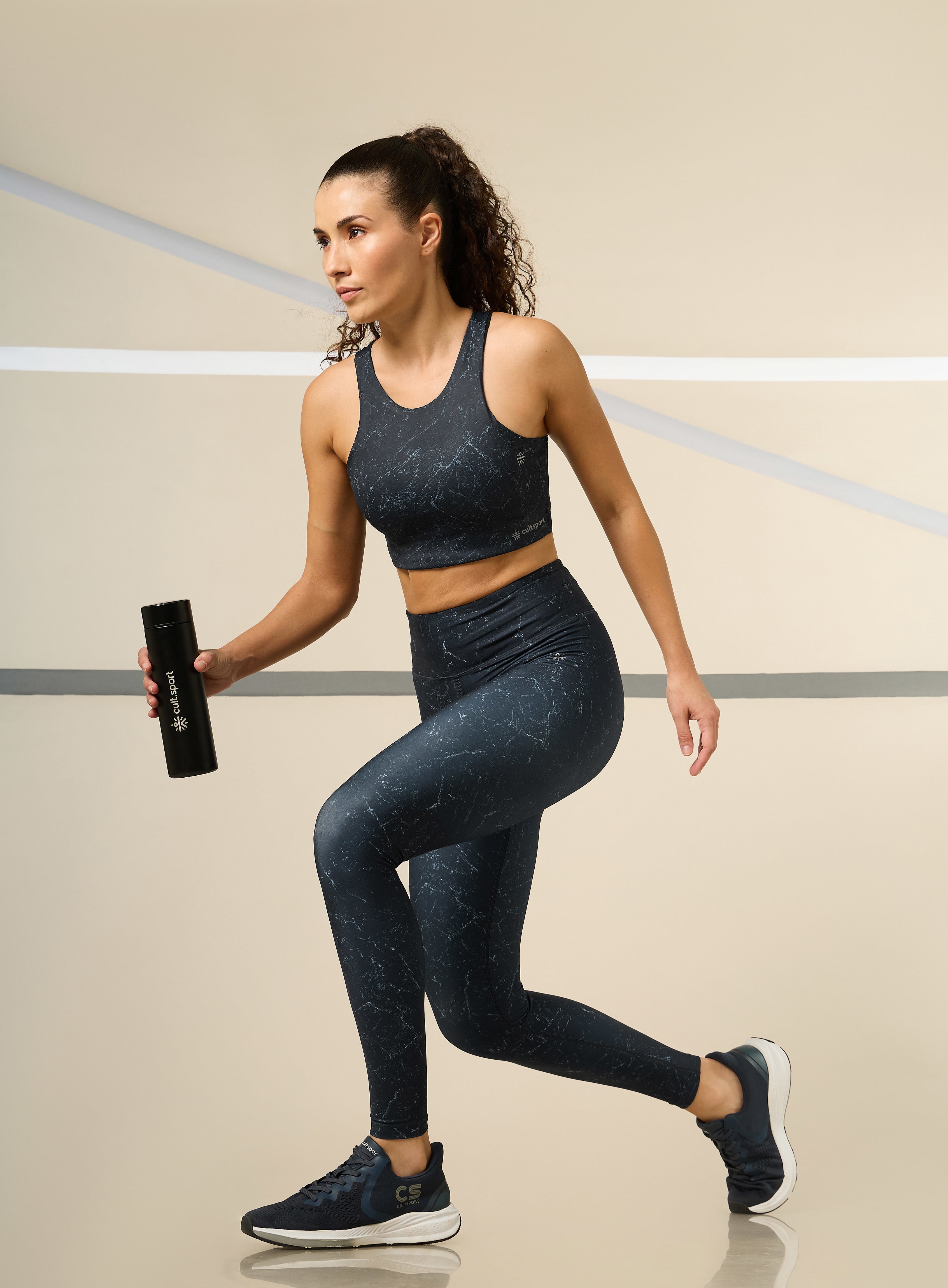 Absolute Fit Teal Marble All Over Print Tights