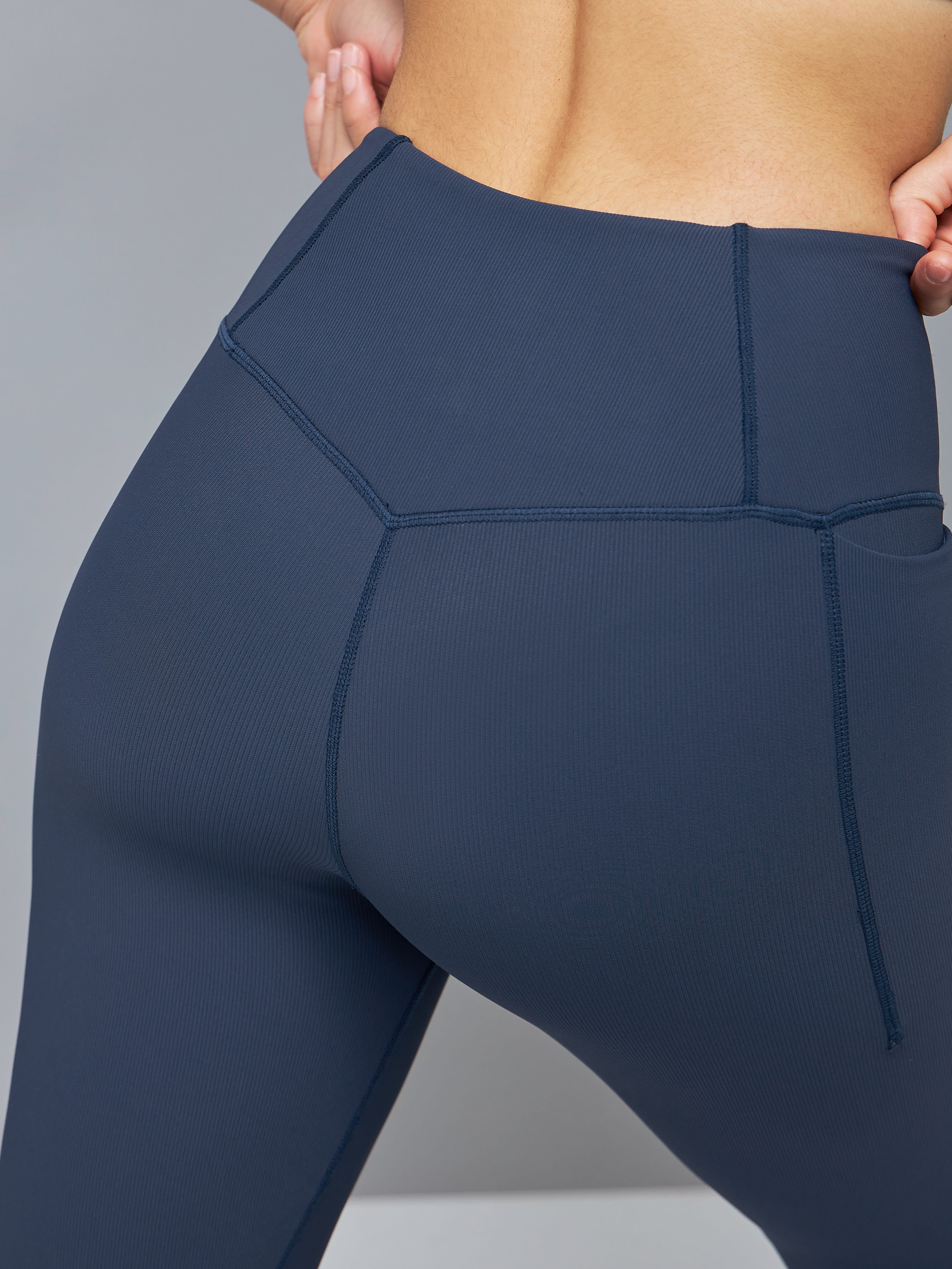 Navy High Waist Straight Pants with Pocket for Women