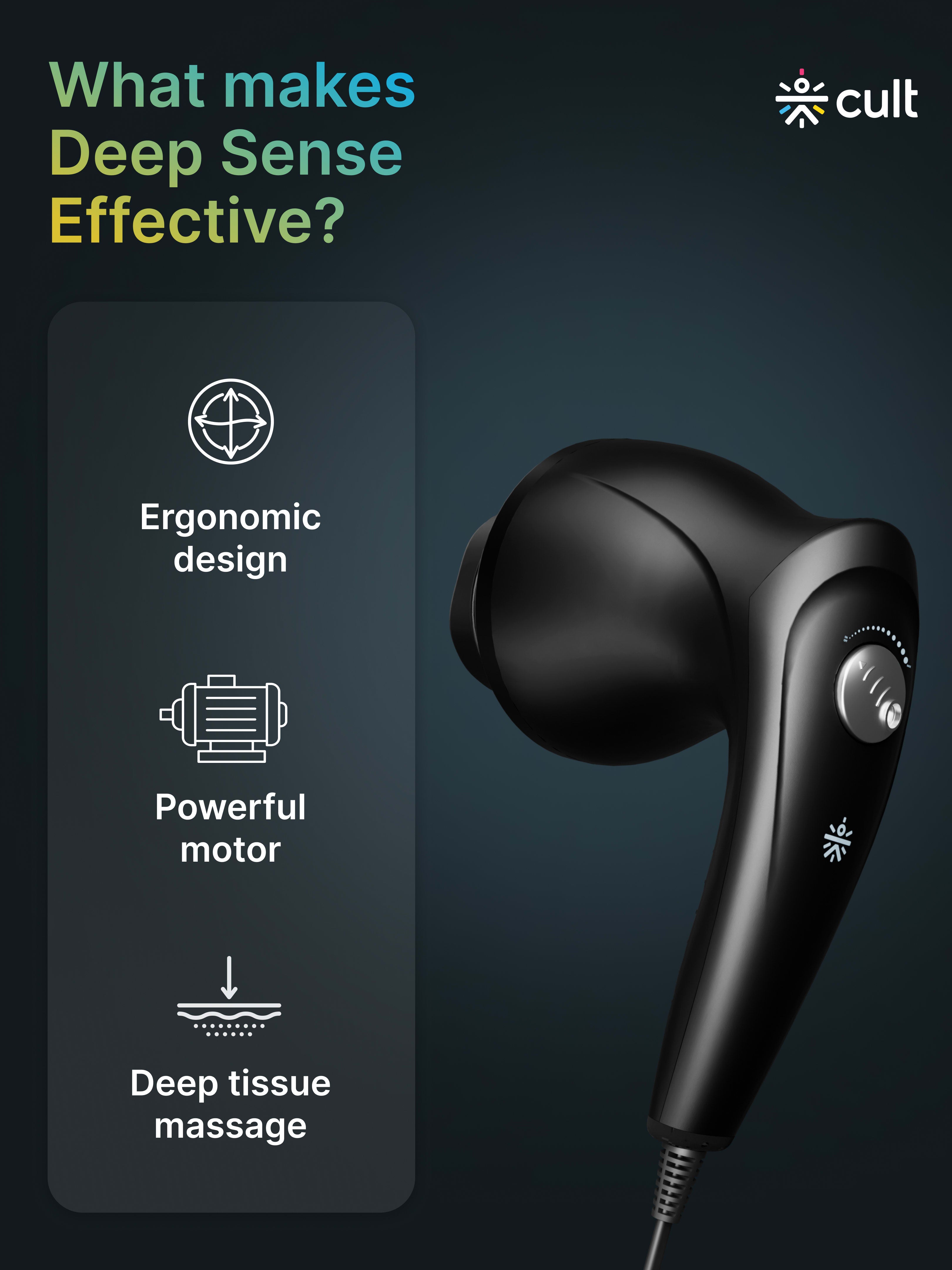 Cult Deep Sense Corded Electric Hammer Full Body Massager with 4 Interchangeable Heads +1 Protective Mesh Cover and Adjustable Speed Settings for Pain Relief and Relaxation.