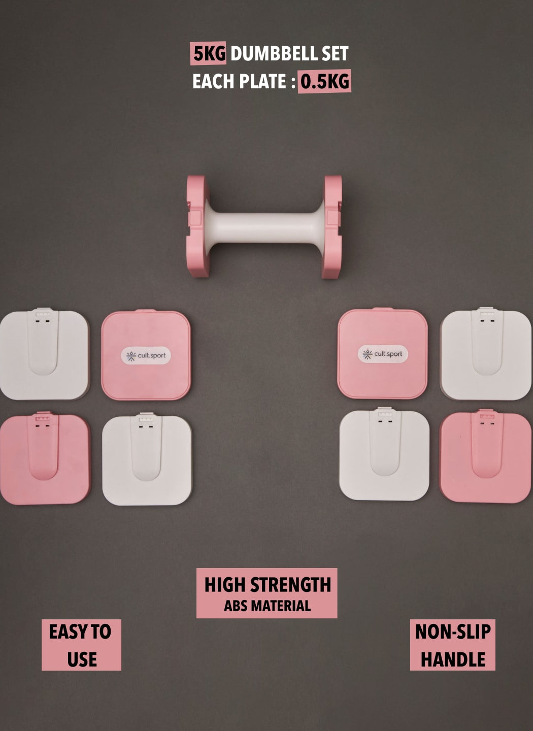 Cultsport Derby, Pack of 2 Adjustable Dumbbell for Strength Workout at Home (Pink), 6 Months Warranty