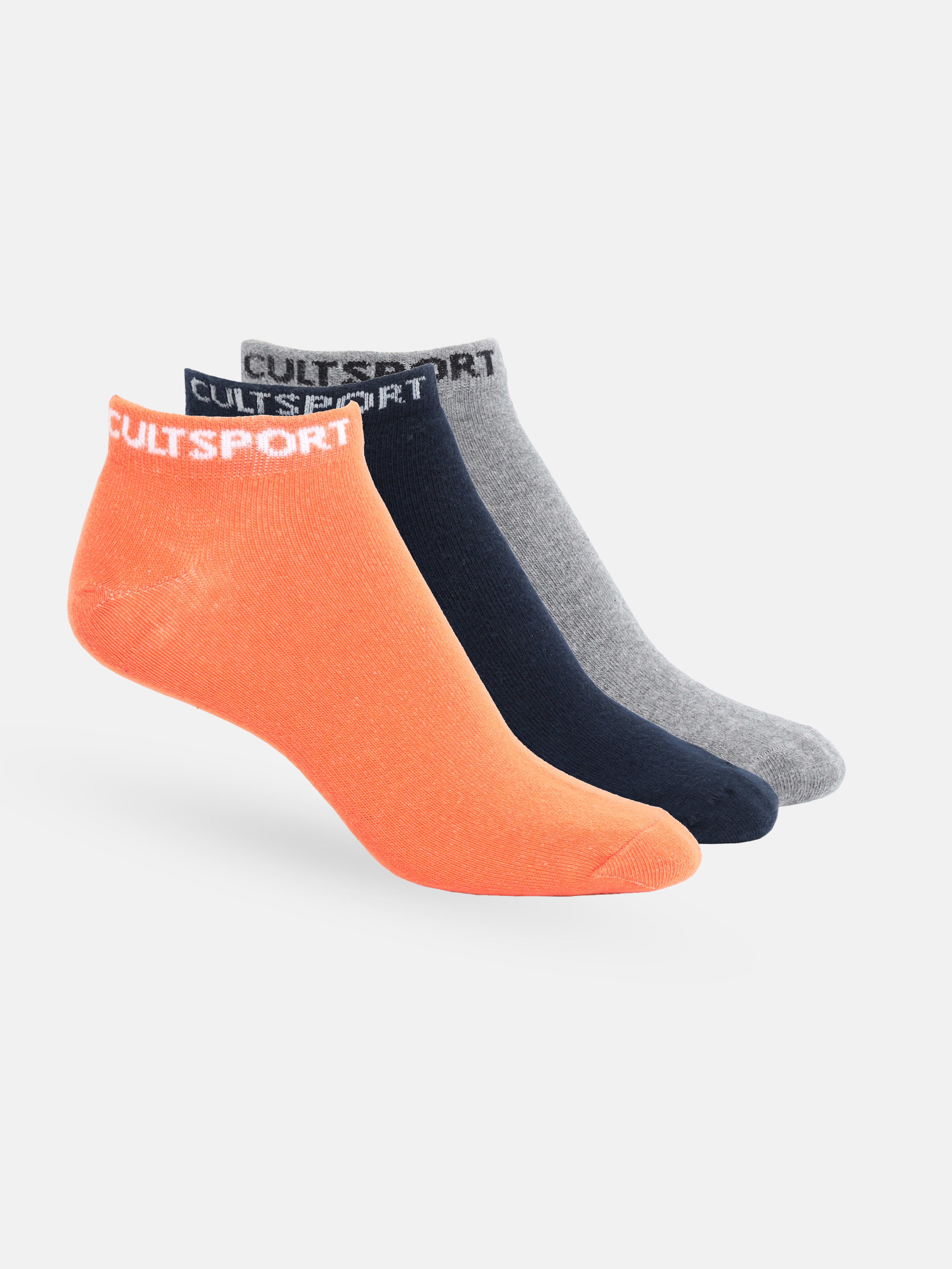 Sports Low Ankle Length Pack of 3 Peach,Black & Grey Women's Cotton Socks