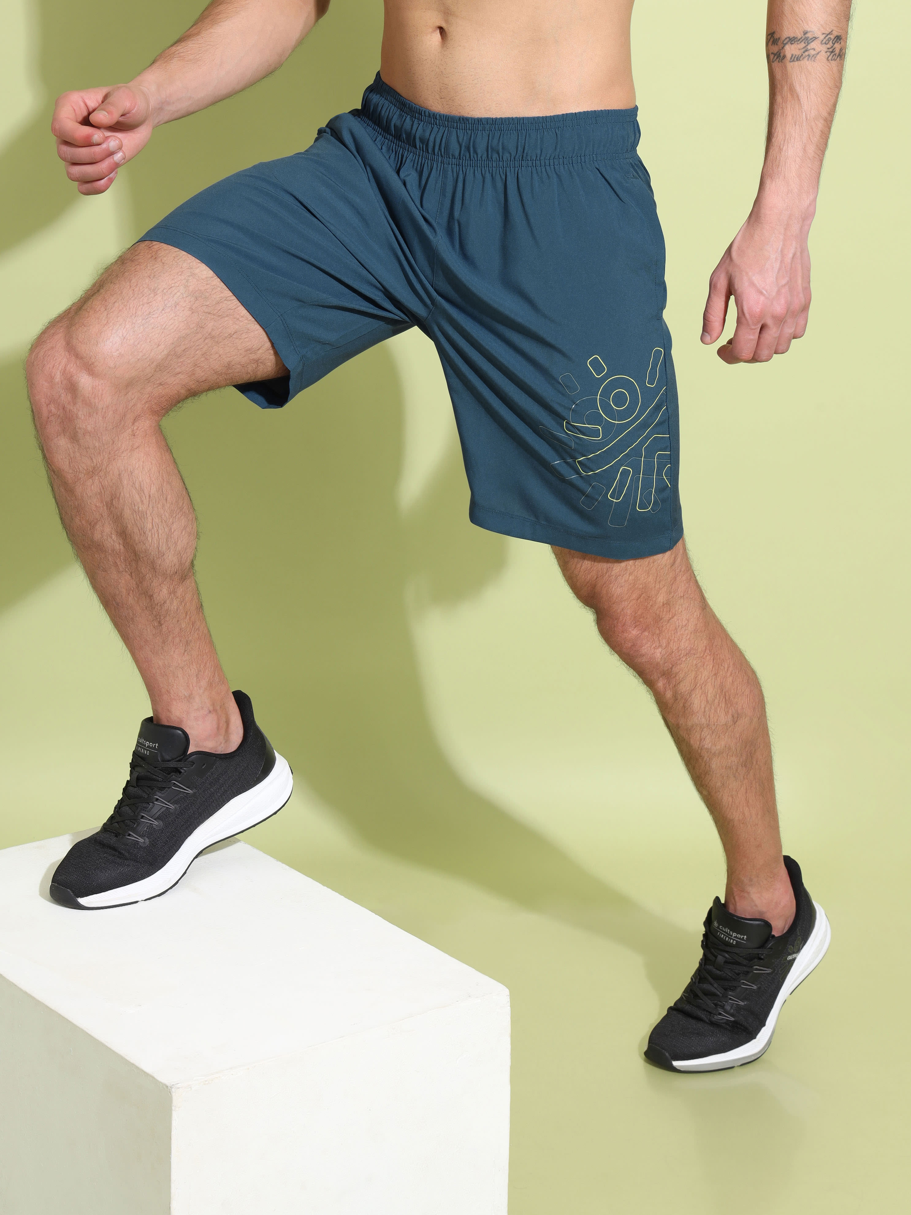 Solid Performance Shorts with Logo Print