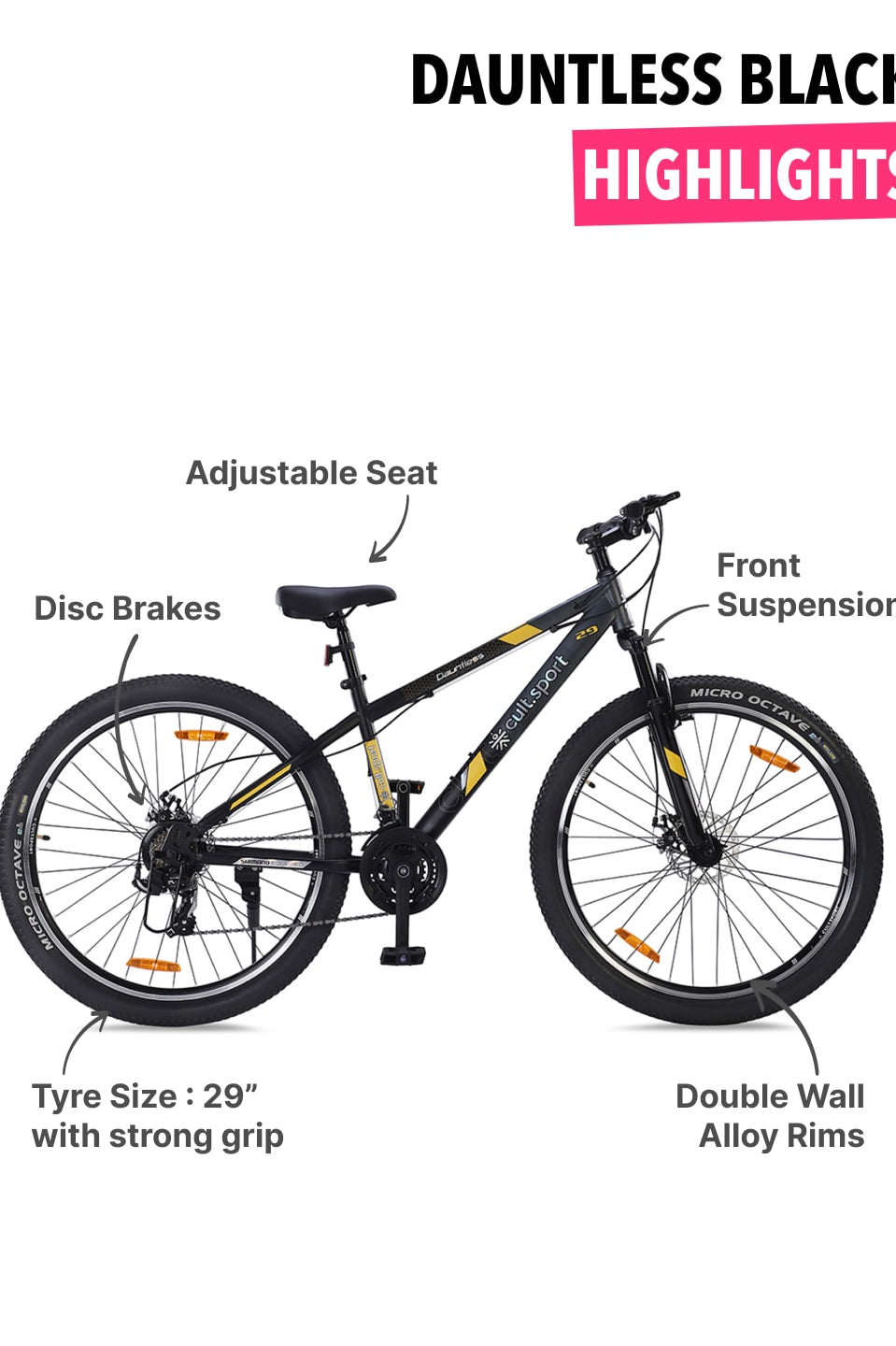 DAUNTLESS21S29TGREYBLACKSteel 21 Speed Shimano Gear 29 inch Mountain Cycle, Dual Disc Brake, Front Suspension and Double Wall Rim