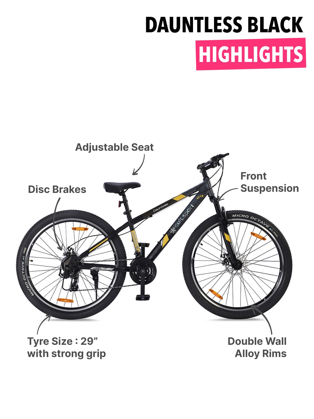 DAUNTLESS21S29TGREYBLACKSteel 21 Speed Shimano Gear 29 inch Mountain Cycle, Dual Disc Brake, Front Suspension and Double Wall Rim