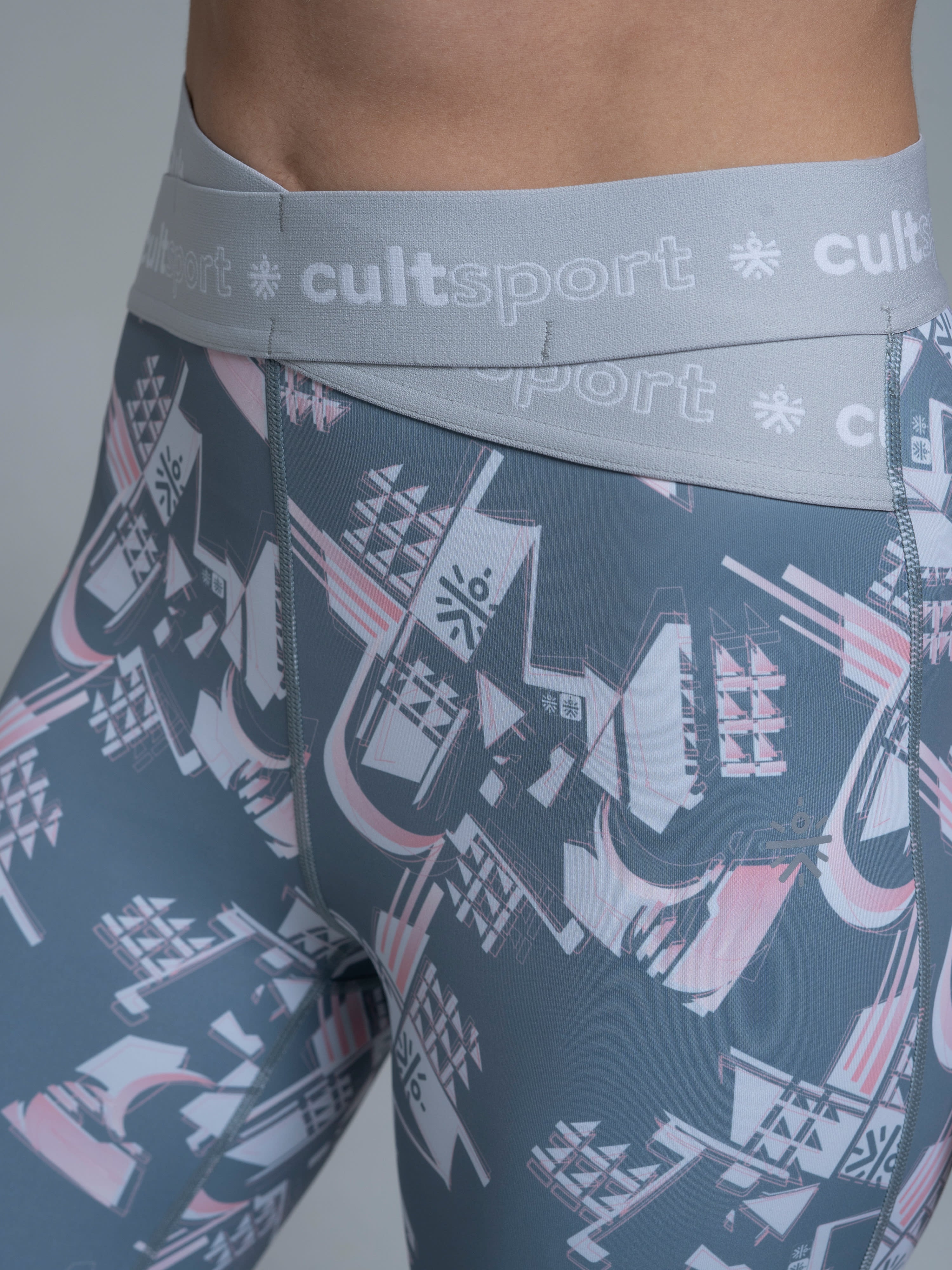 Absolute Fit Cross Waist Abstract Faded Rose Grey Print Tights