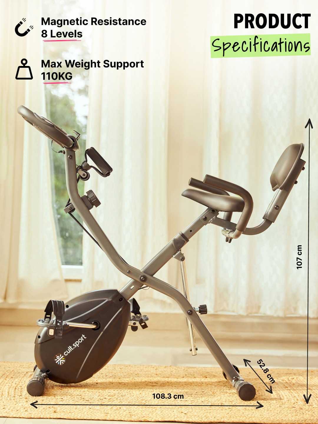 Smartbike Beirut Magnetic Resistance Maximum 110 Kg Indoor Cycle Exercise Bike Black, Grey (6 Months extended Warranty only on Cultsport.com)