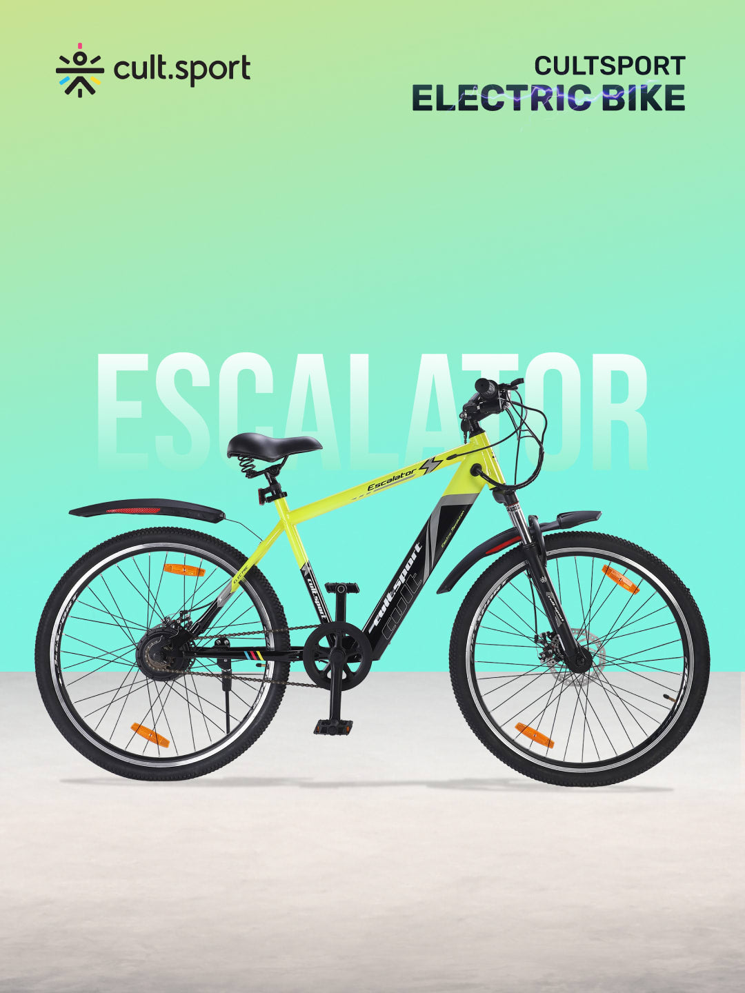 Escalator 27.5T Green with 250W BLDC Motor| 4 Hours Fast Charge| 7.8 Ah Li-ion Battery| Up to 35 Km| 27.5 Inches Wheels| Single Speed Electric Cycle | Ideal for 15+ Years