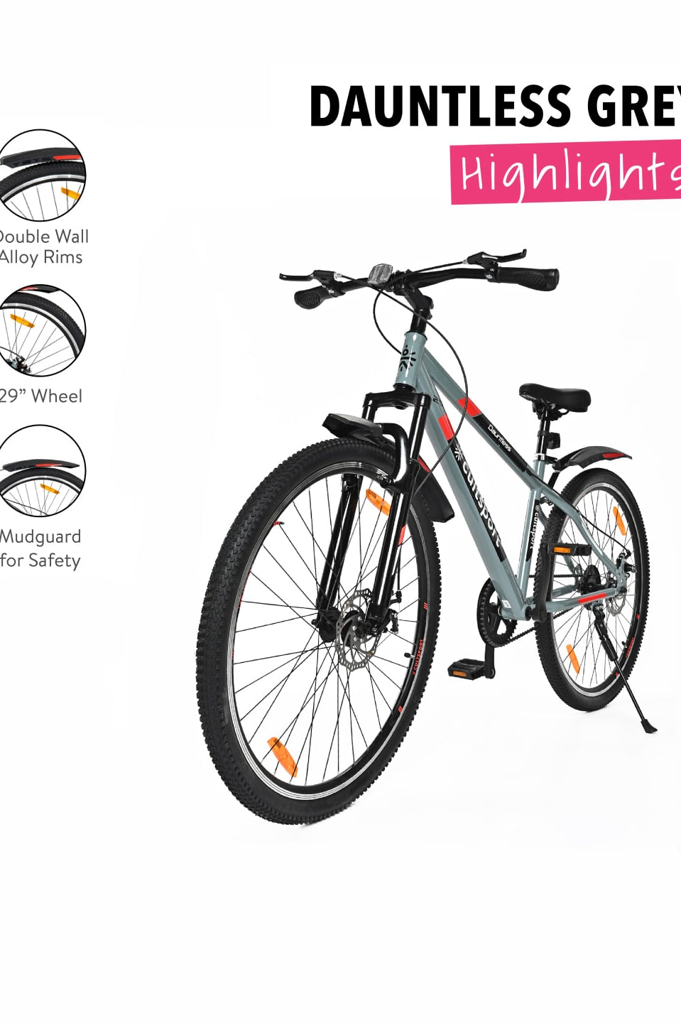 Dauntless29Grey Steel Single Speed 27.5 inch Mountain Cycle, Front Suspension, Double Wall Rim, Free Trainer Sessions, Cycling Event