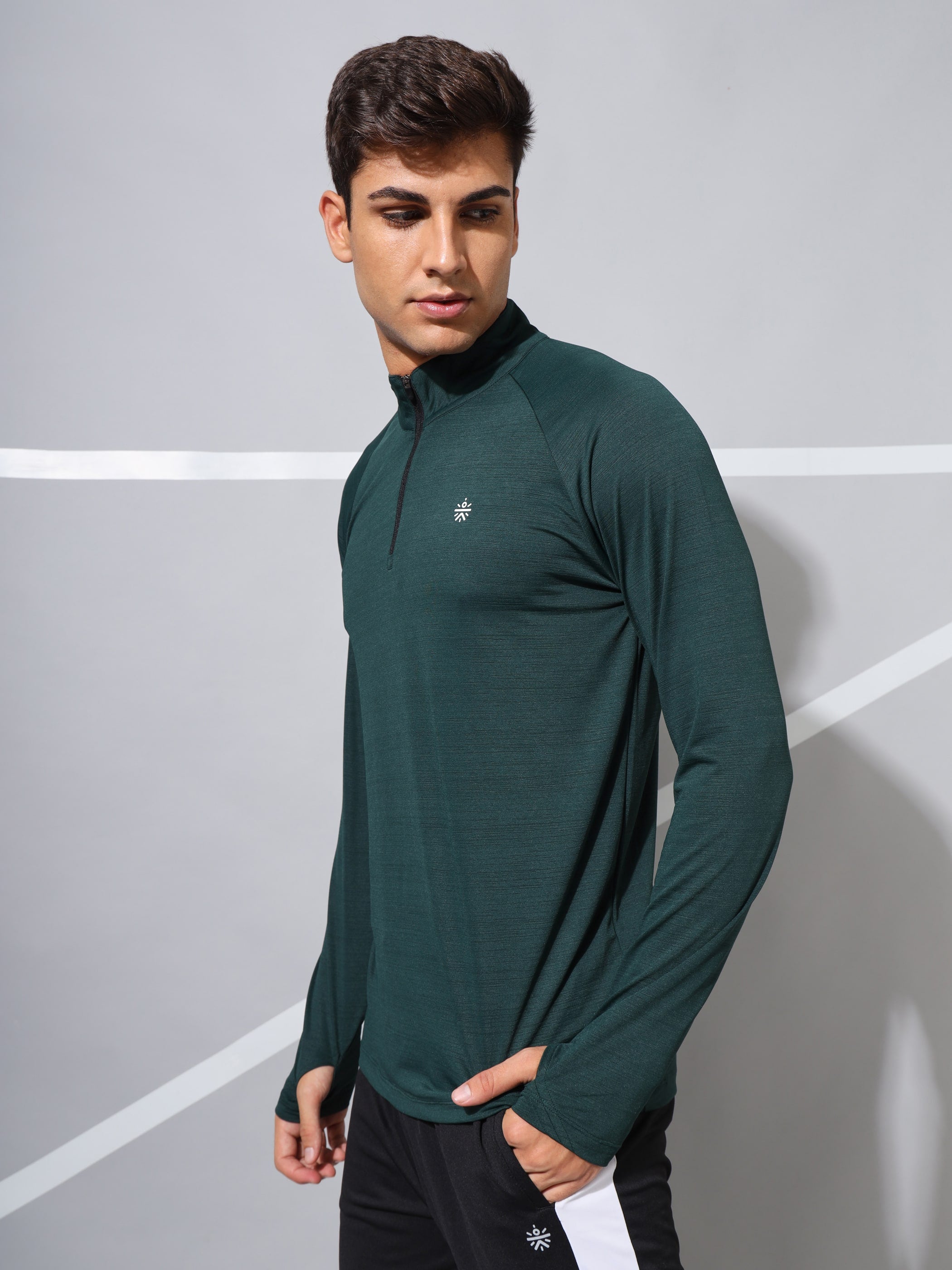 High Neck Active T-shirt with Thumbholes