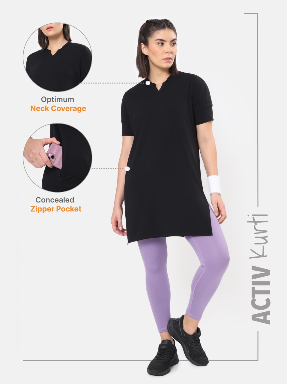 Solid Activ-Kurti with Side Pocket