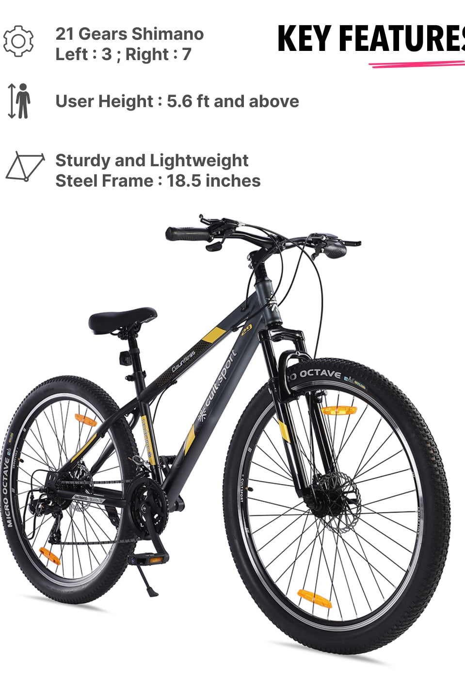 DAUNTLESS21S29TGREYBLACKSteel 21 Speed Shimano Gear 29 inch Mountain Cycle, Dual Disc Brake, Front Suspension and Double Wall Rim