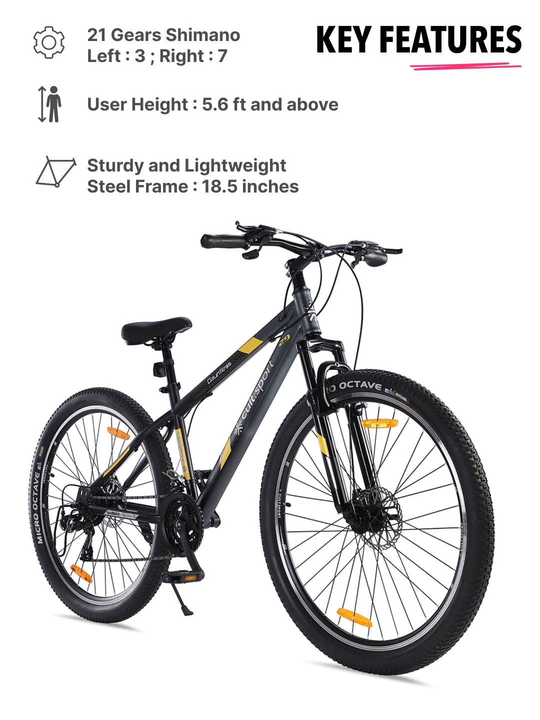 DAUNTLESS21S29TGREYBLACKSteel 21 Speed Shimano Gear 29 inch Mountain Cycle, Dual Disc Brake, Front Suspension and Double Wall Rim