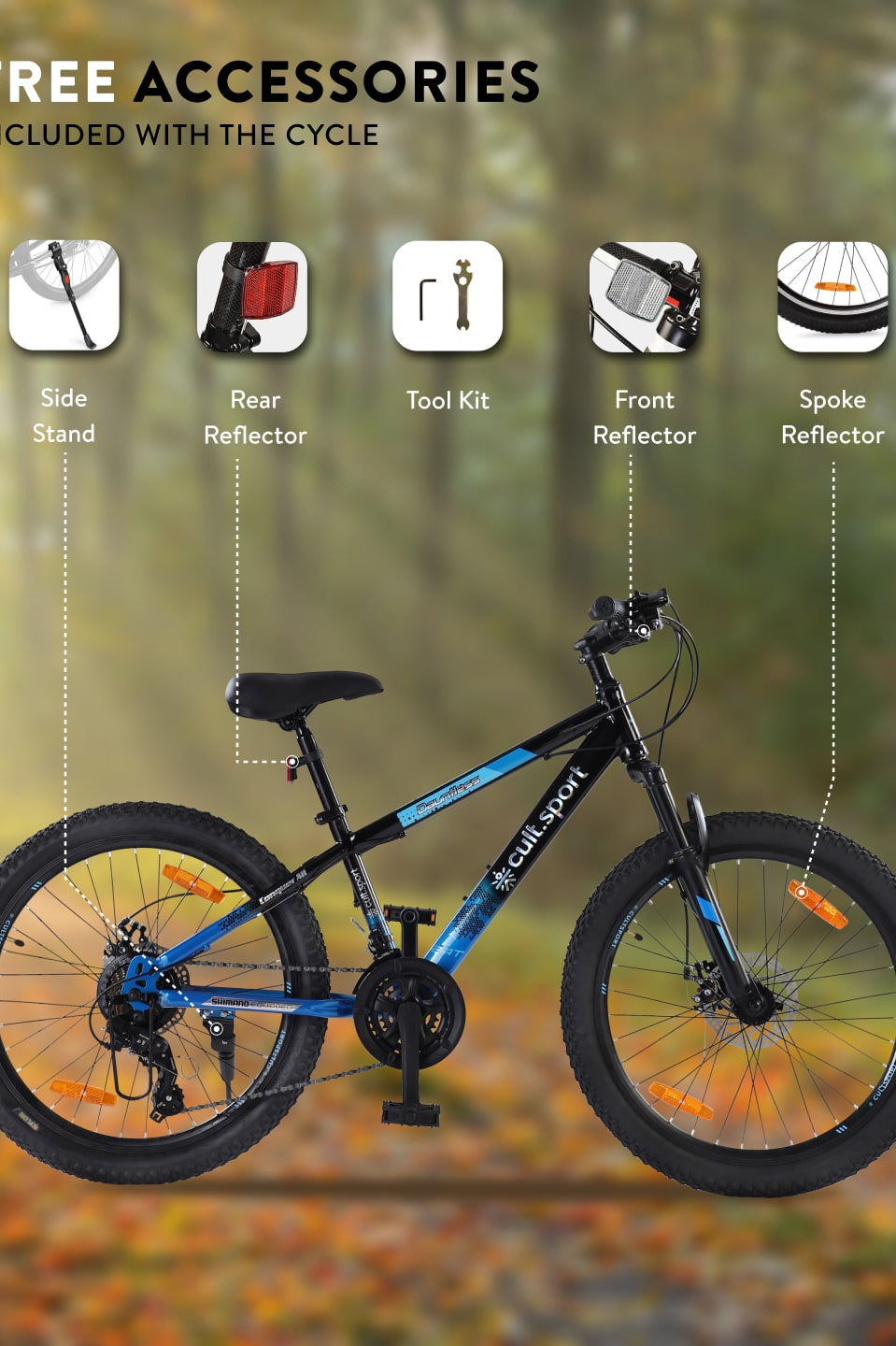 Dauntless 24T Steel Mountain Bike – 21 Speed Shimano Gear, Dual Disc Brake, Front Suspension (Black/Blue)