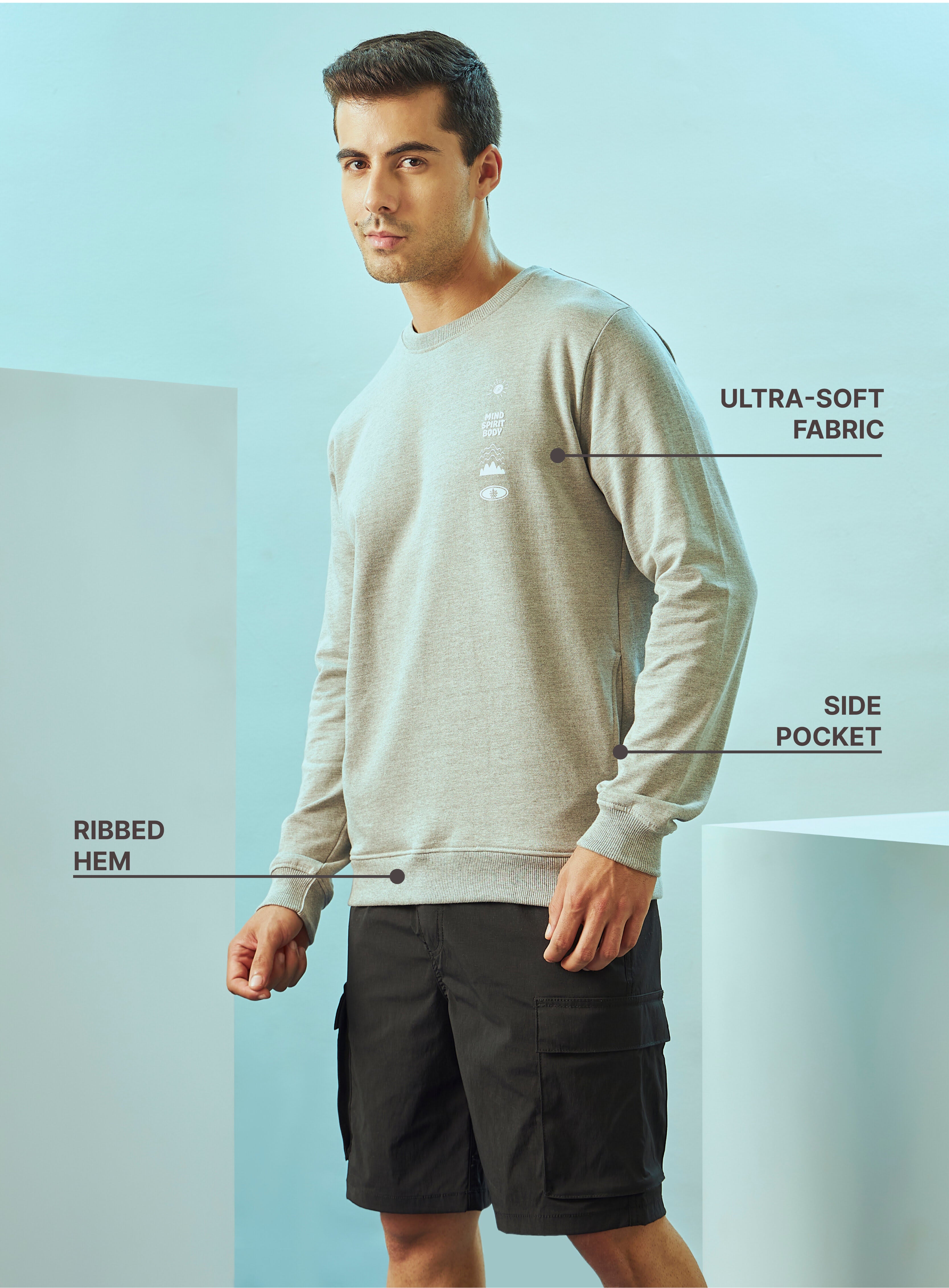 Crew Neck Sweatshirt with Side Pockets