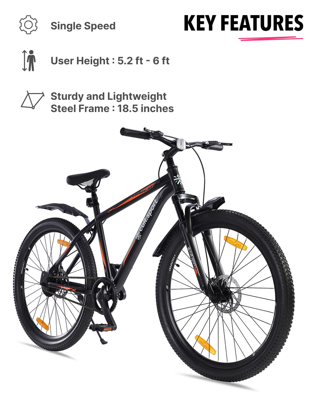 CARBIDE27.5TBlACK Steel Single Speed Mountain Cycle, Front Suspension, Disc Brake and Double Wall Rim