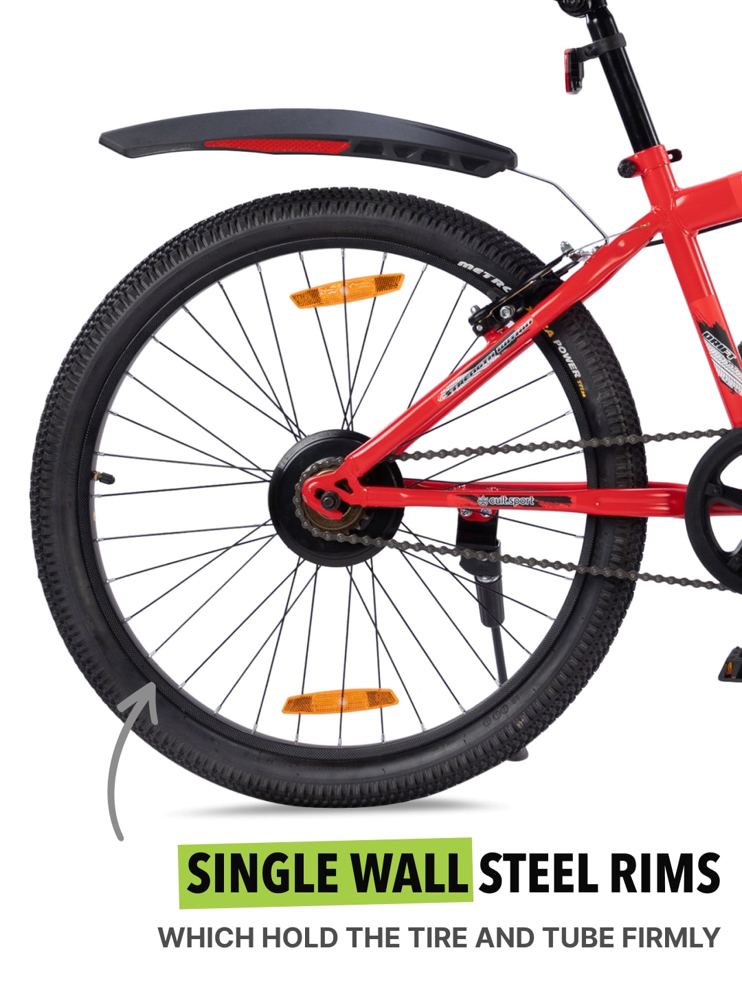 ROKKPRO24TRED Steel Single Speed 24 inch Mountain Cycle with Single Wall Rim and Rigid Fork