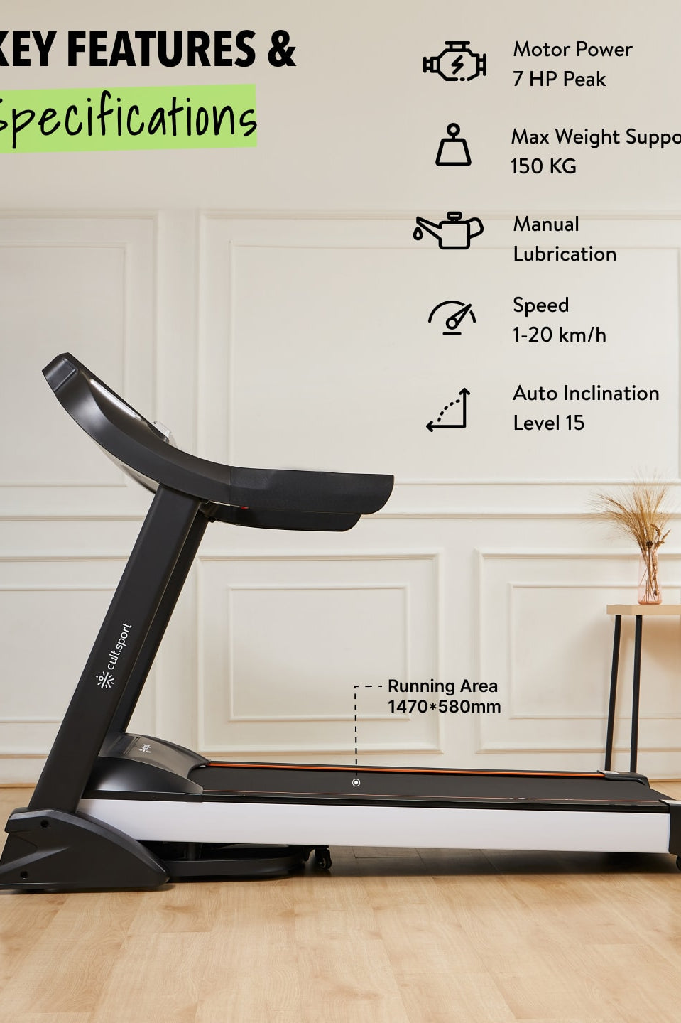 Smartrun Dallas 7 HP Peak Treadmill | 15-level Auto-Incline | Max Weight-150kg | Max Speed-20kmph (with 6 Months Extended Warranty)