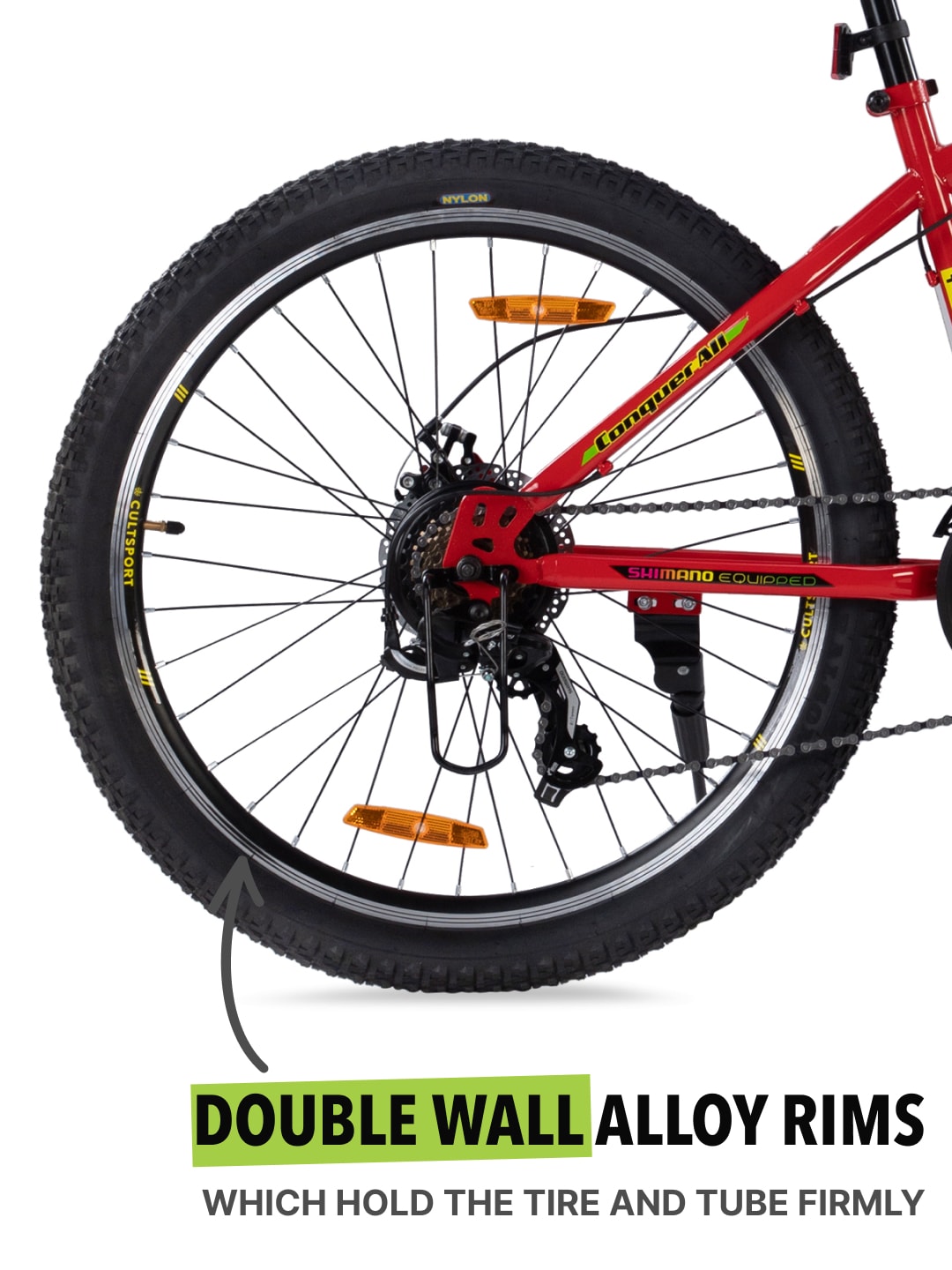 DAUNTLESS21S26TRed Steel 21 Speed Shimano Gear 26 inch Mountain Cycle, Dual Disc Brake, Front Suspension and Double Wall Rim