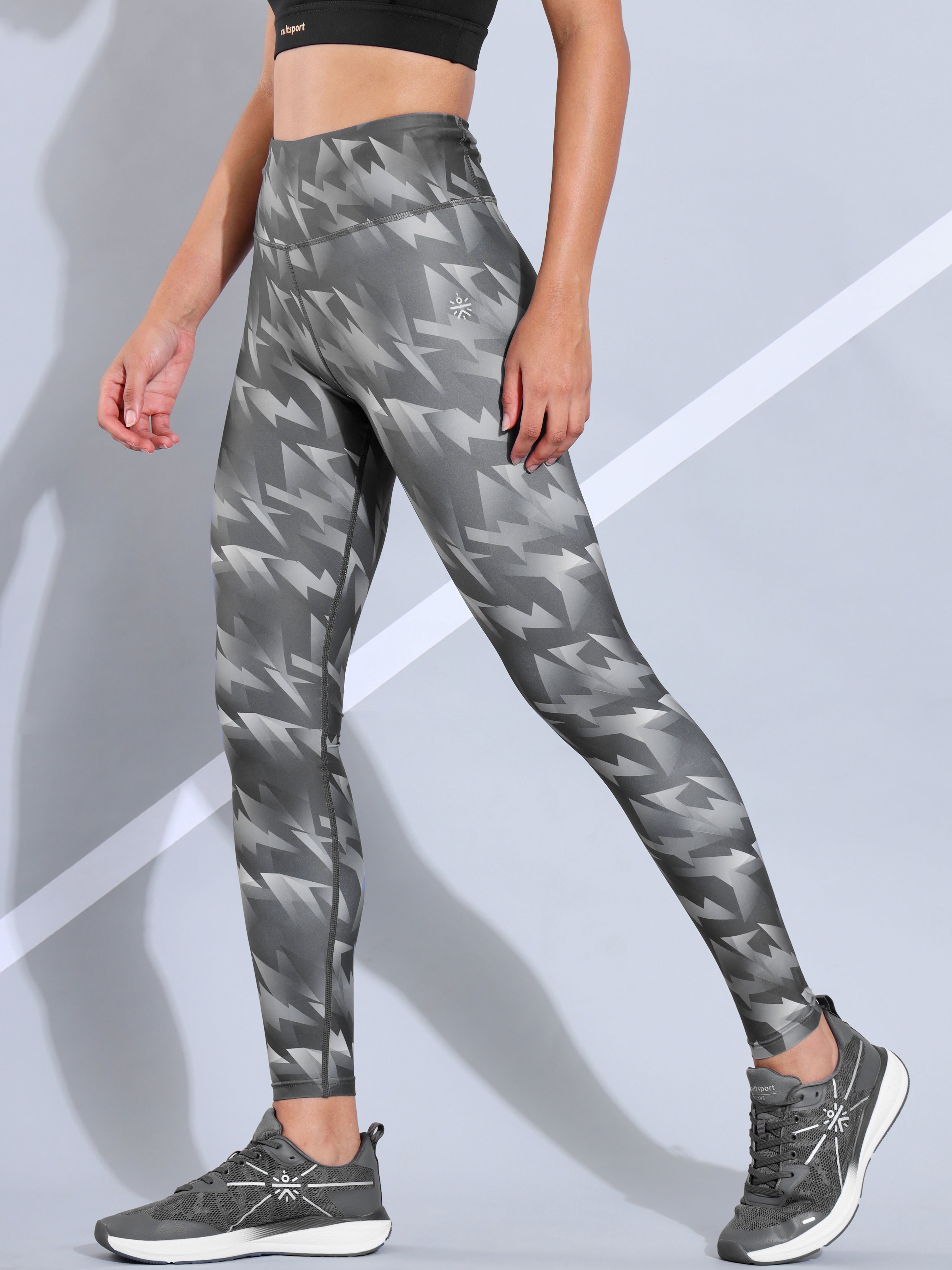 Dark Grey All Over Print Absolute Fit Tights with Back Pocket