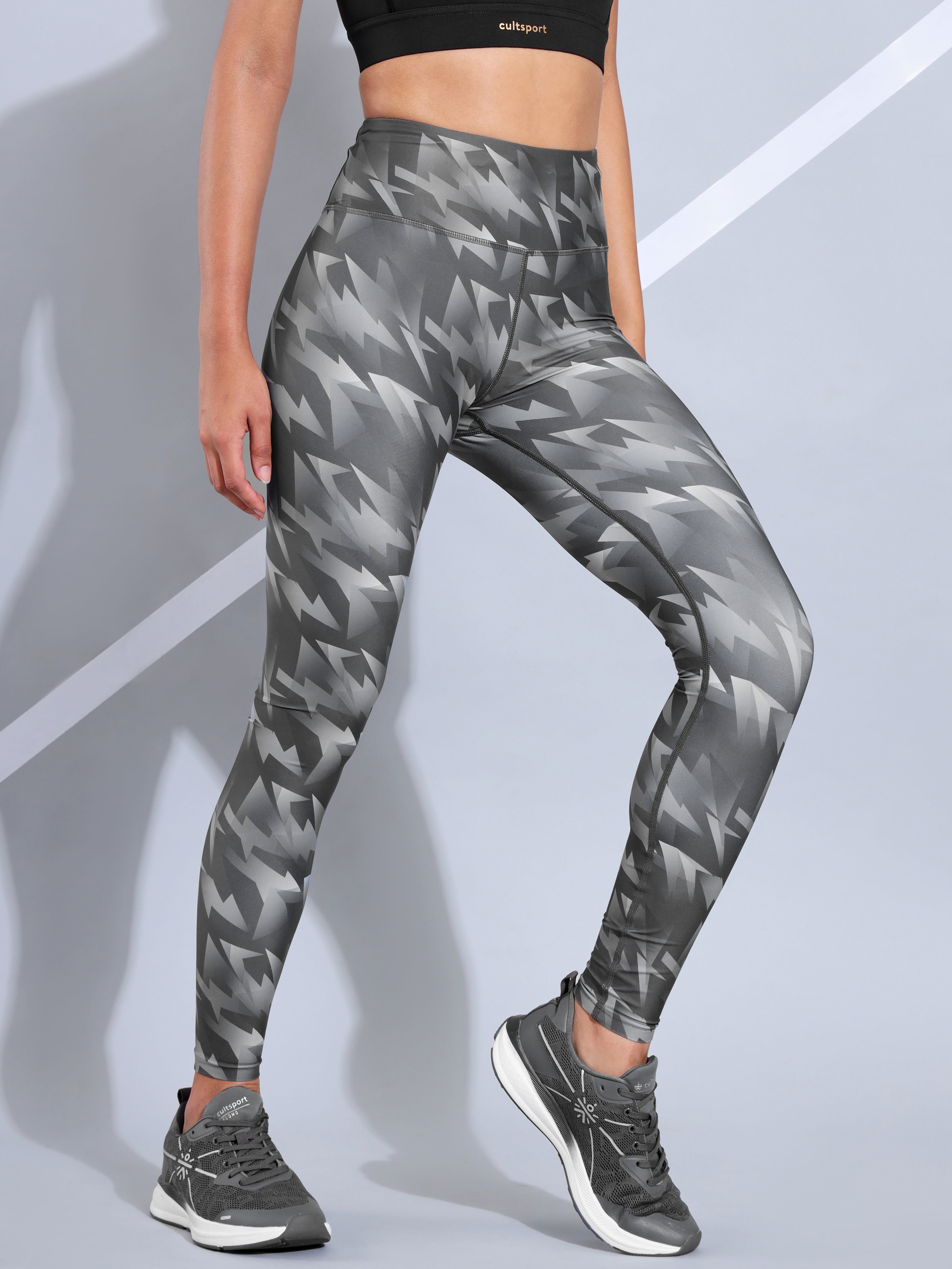 Dark Grey All Over Print Absolute Fit Tights with Back Pocket