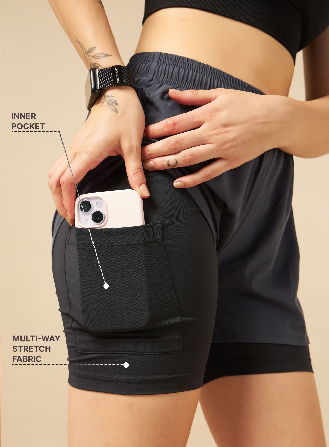 Workout Shorts with Inner Tights - Grey