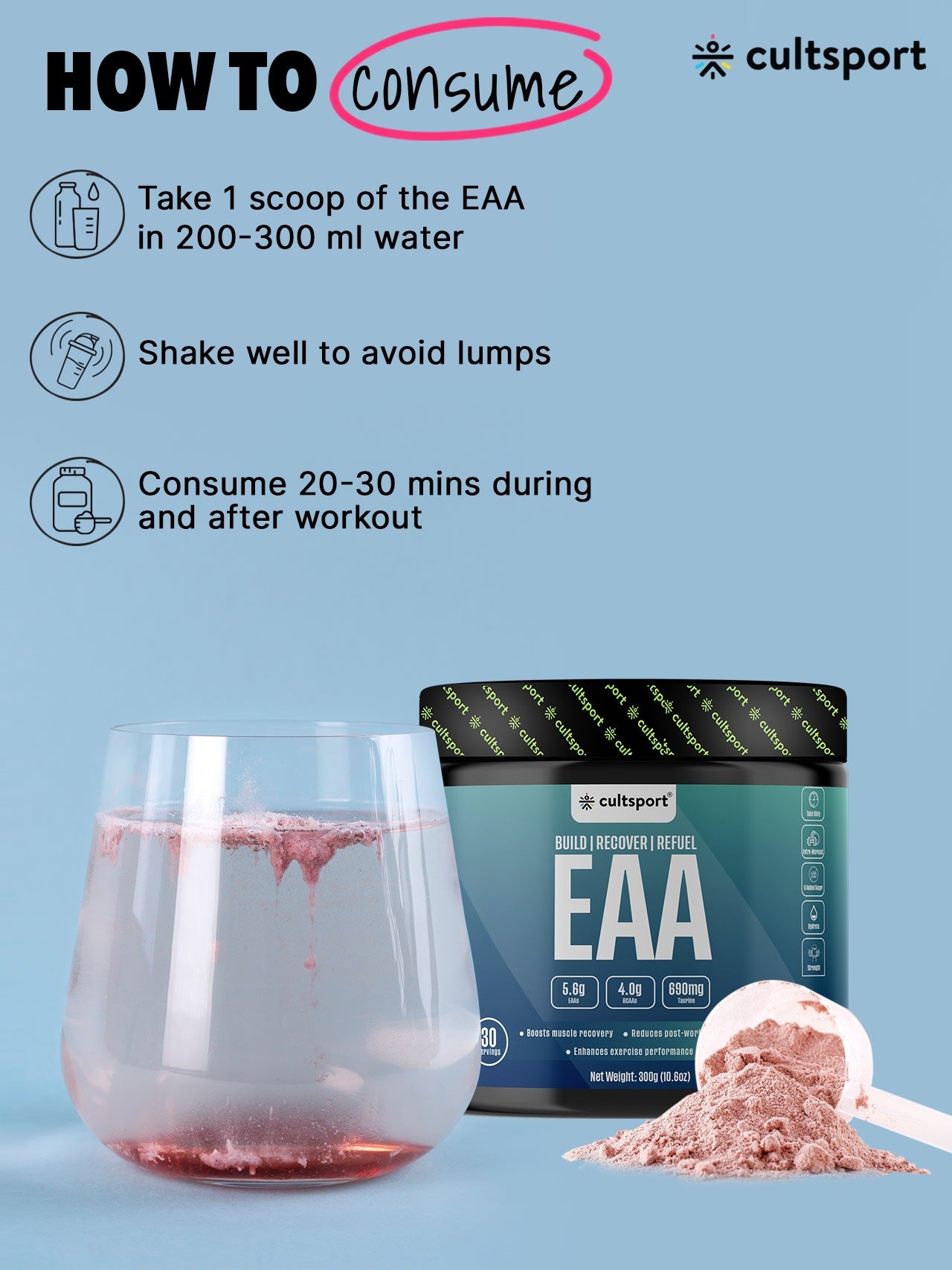 EAA - 300 g | All 9 Essential Amino Acids with BCAA | Helps increase Hydration & Energy Levels | Sugar Free | Orange Flavor, 10 g serving