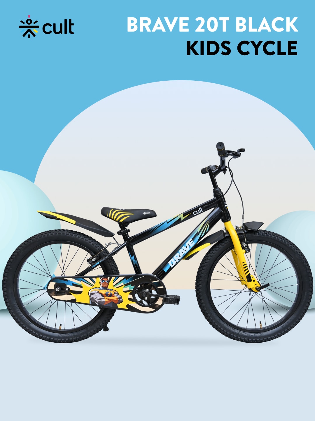 Brave 20T Black Steel Kids Bike with Single Wall Rim, Rigid Fork and Free Trainer Sessions and Cycling Event