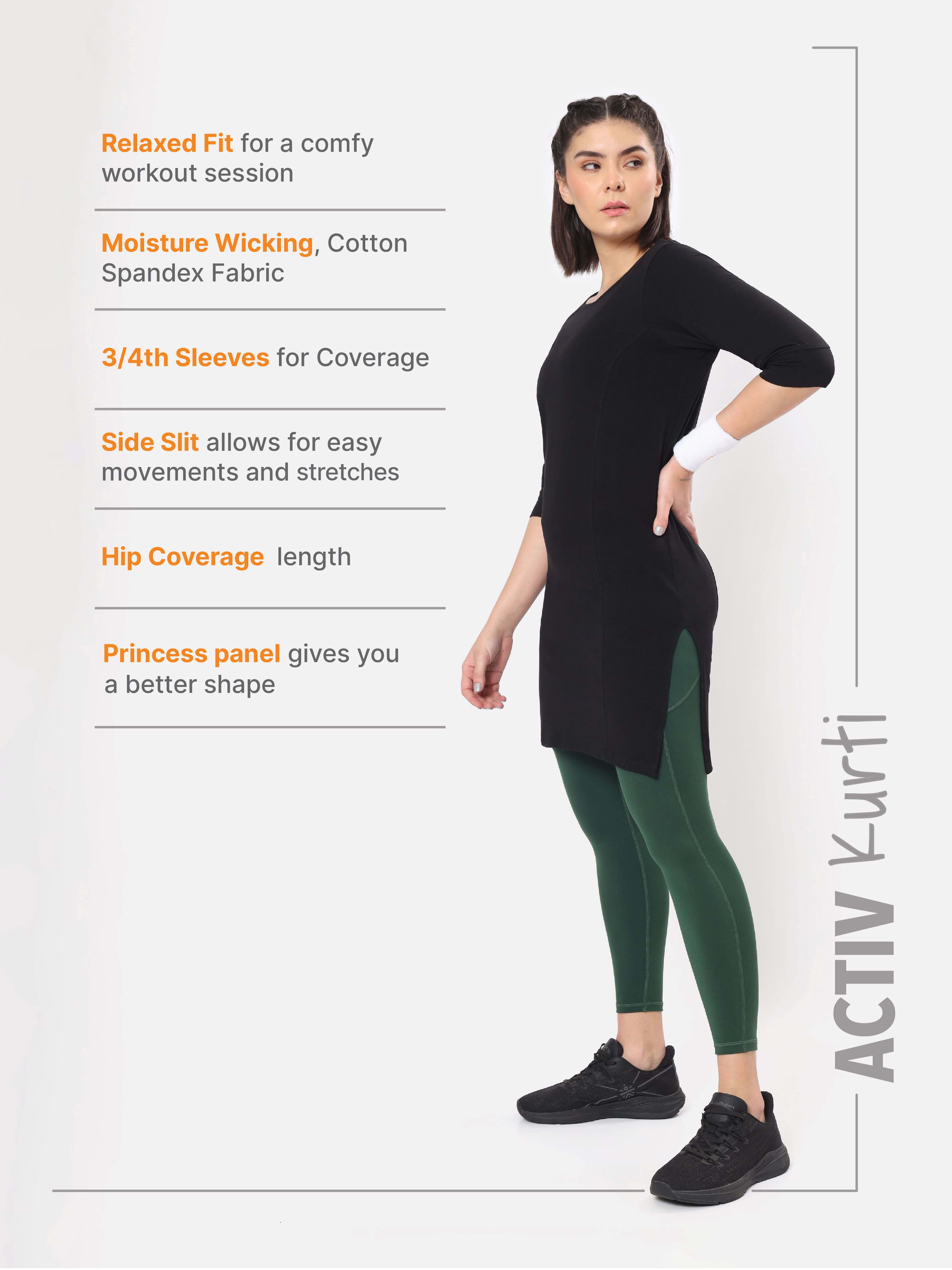 Solid Activ-Kurti with Side Pocket