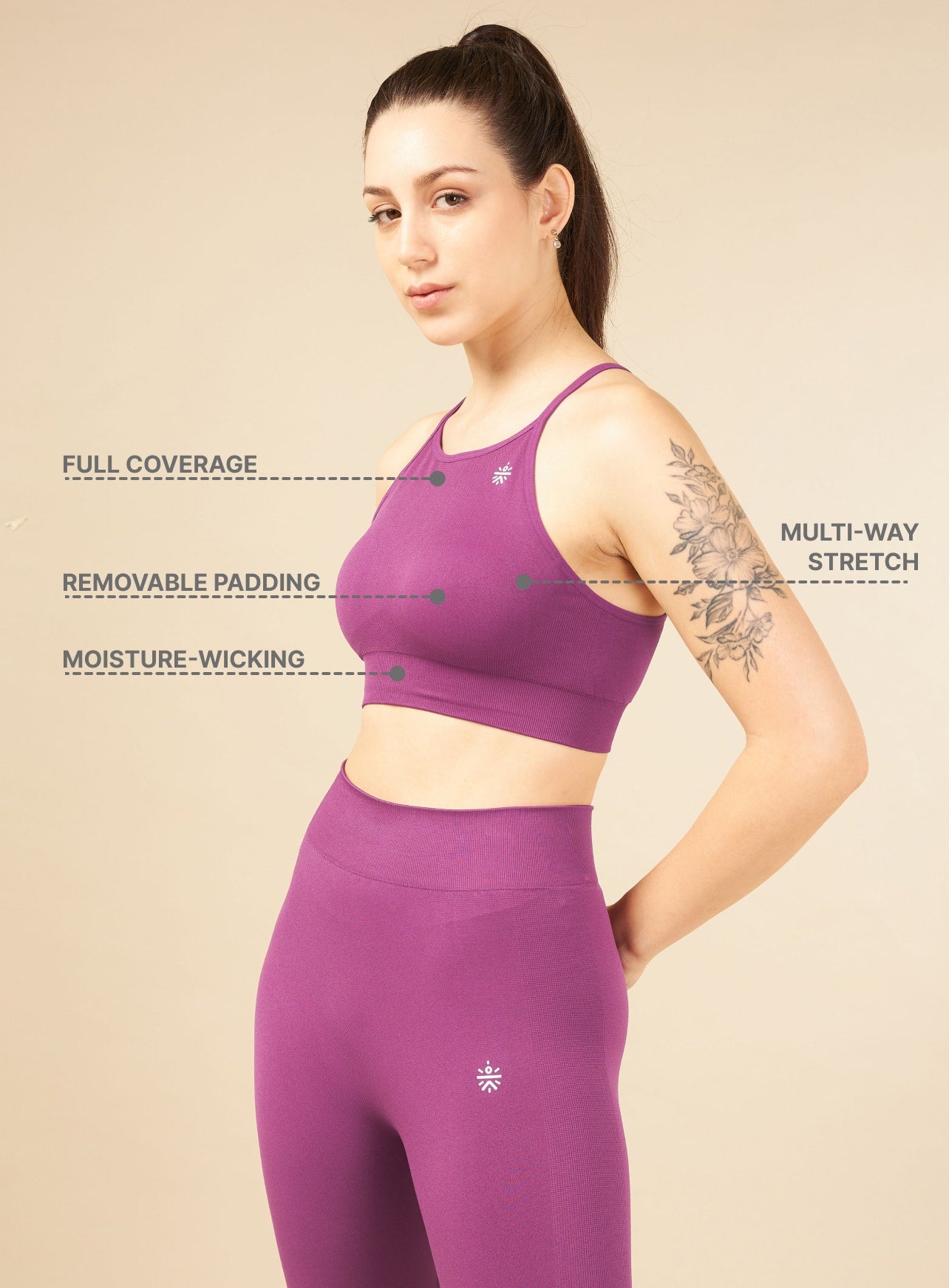 Purple Seamless Medium-Support High-Coverage Sports Bra