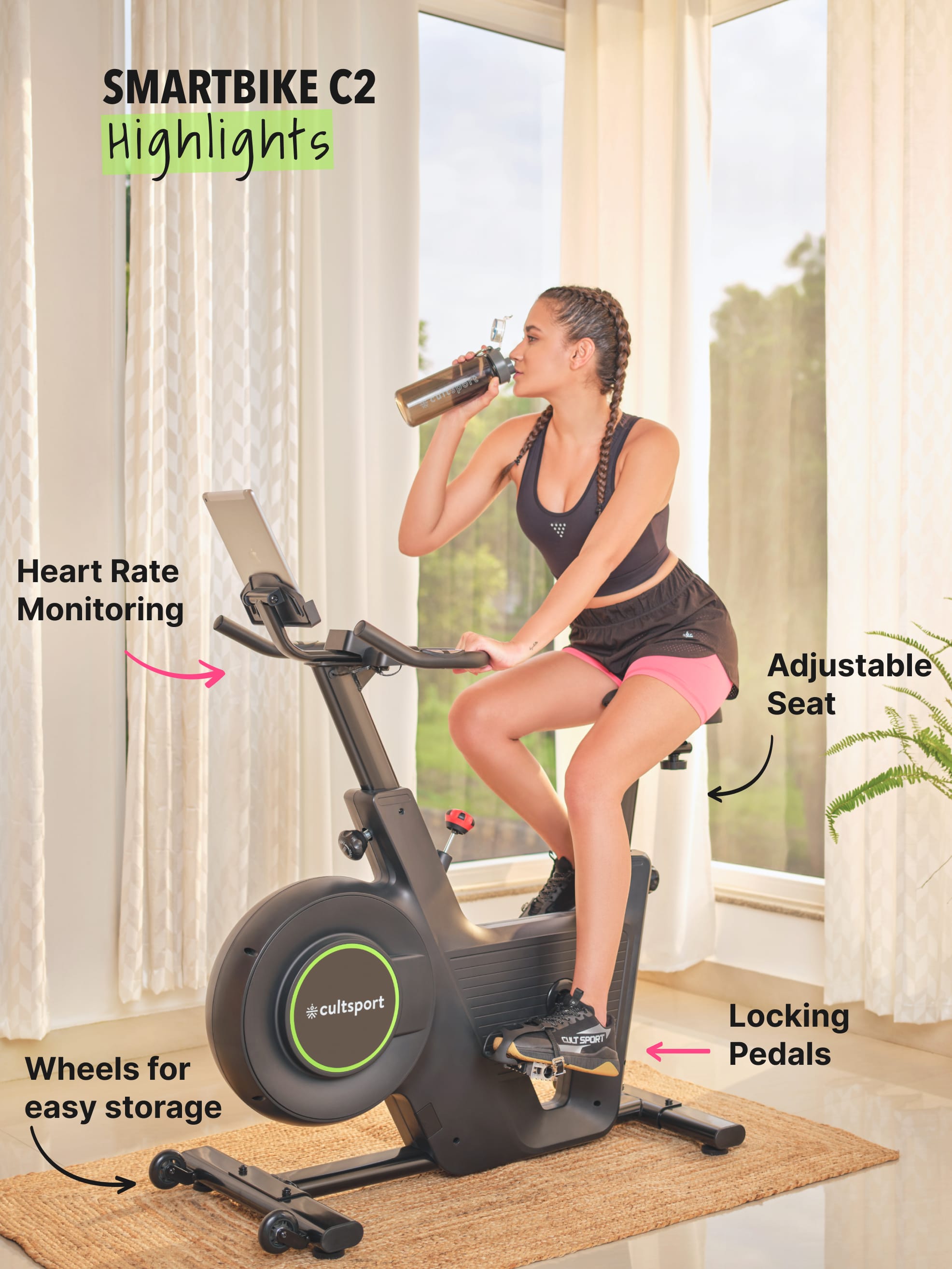 Smartbike c2: Spin bike with stepless magnetic resistance (with 6 months extended warranty)