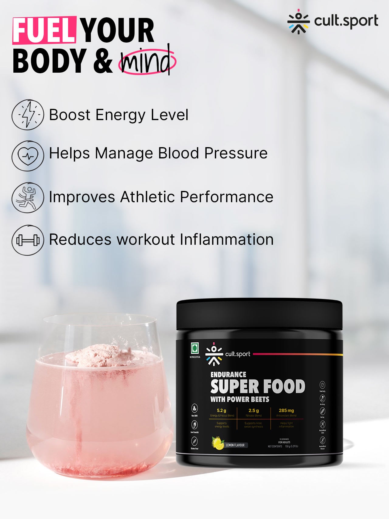 Cultsport Endurance Superfood With Power Beets | Beetroot Extract | Antioxidants | Nitrate Blend | L-Carnitine, L -arginine, Dextrose, etc. | No Artificial Colour | No Artificial Flavour