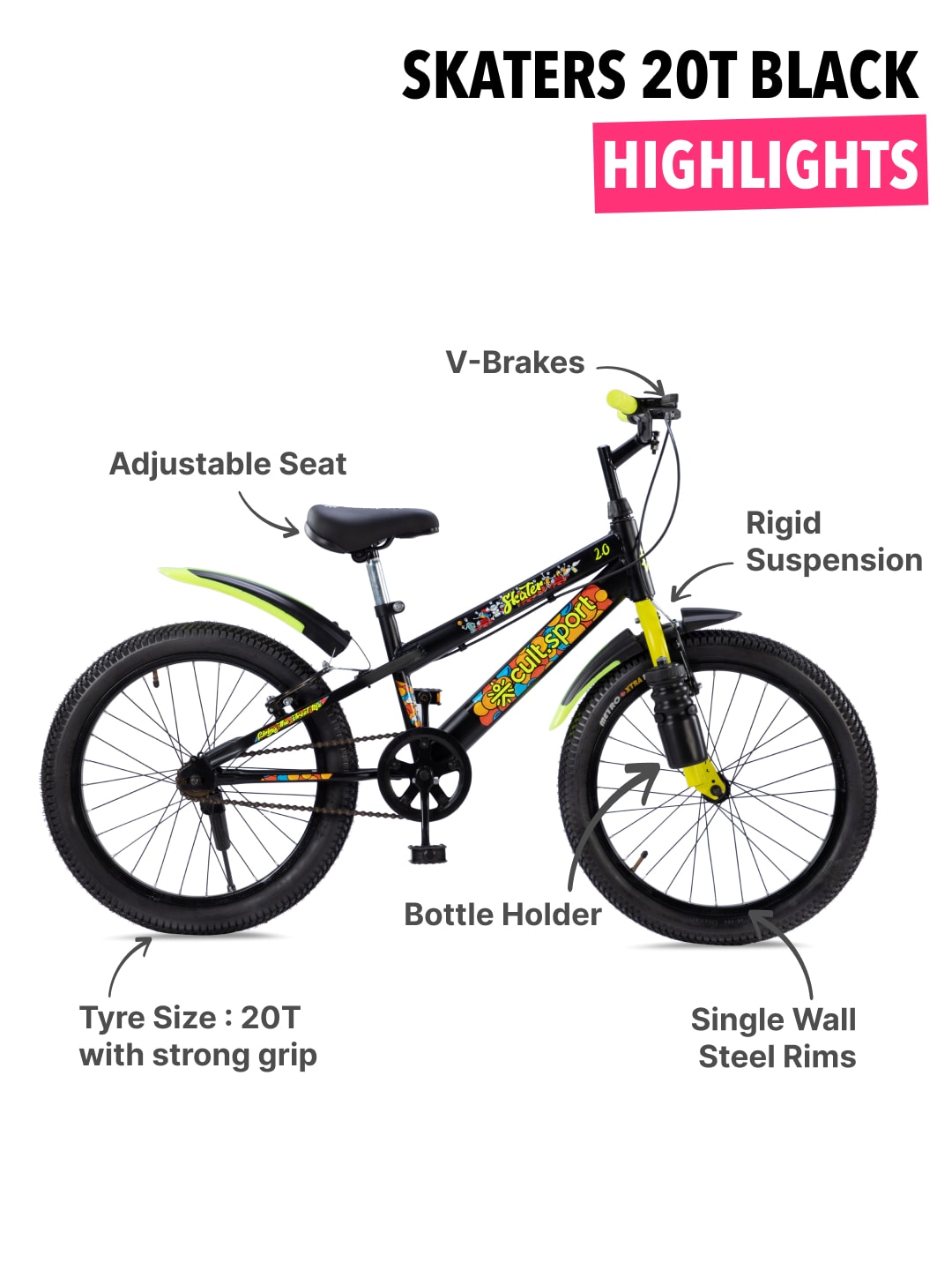 Skater 20T Steel Frame Kids Bike Black