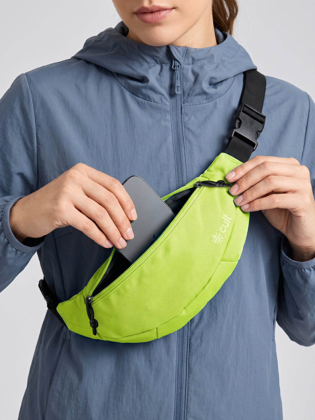 Cult Waist Bag for Men & Women, Compact Fanny Pack with Dual Compartments, Adjustable Strap, Water-Repellent Travel, Running & Everyday Carry Bag – Neon