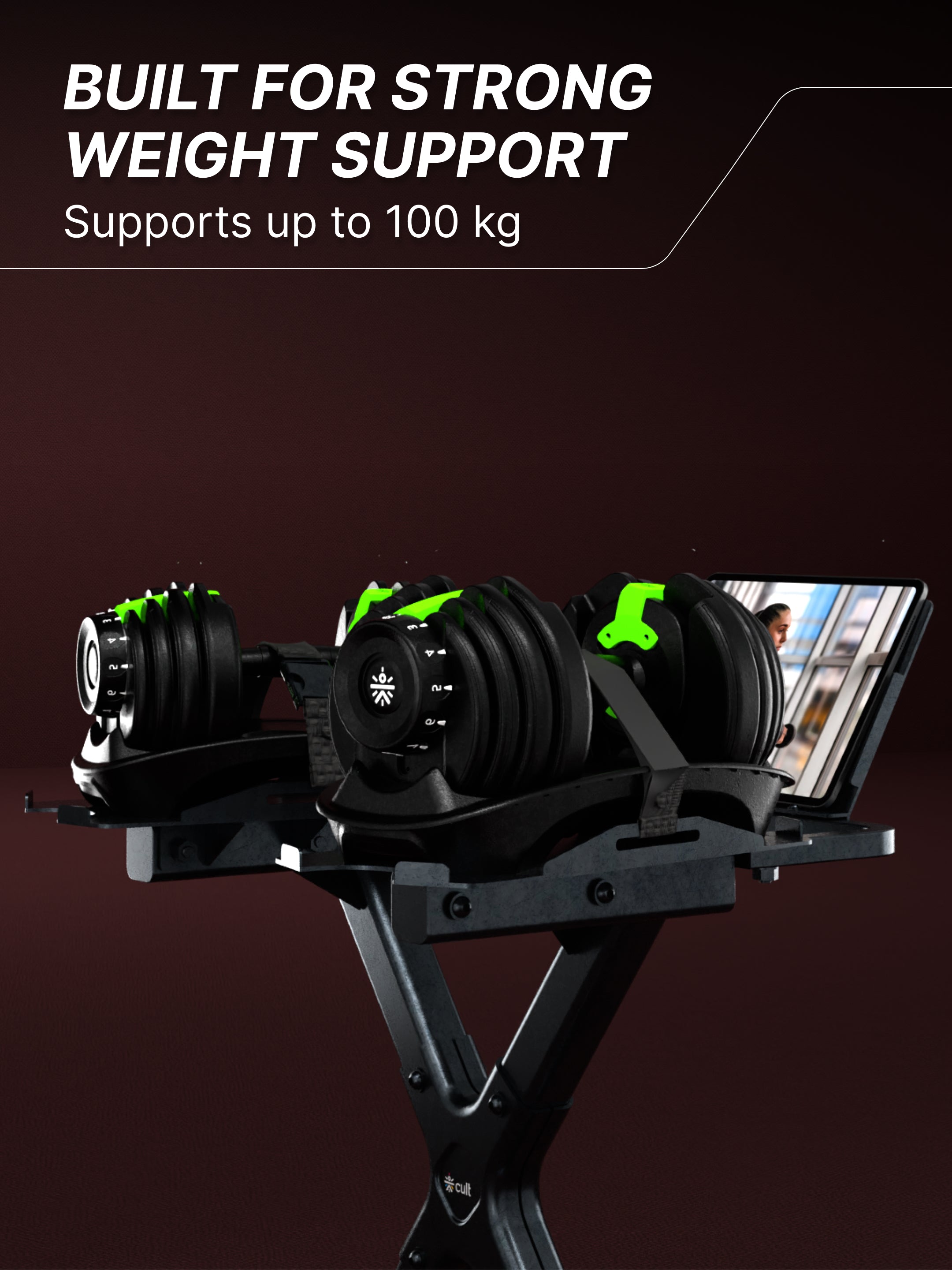 Cult Dumbbell Stand | 100 KG Weight Capacity | With Wheels & Tablet Holder | Protected Edges | Compact Home Gym Storage (6 Months extended Warranty only on Cultstore.com)