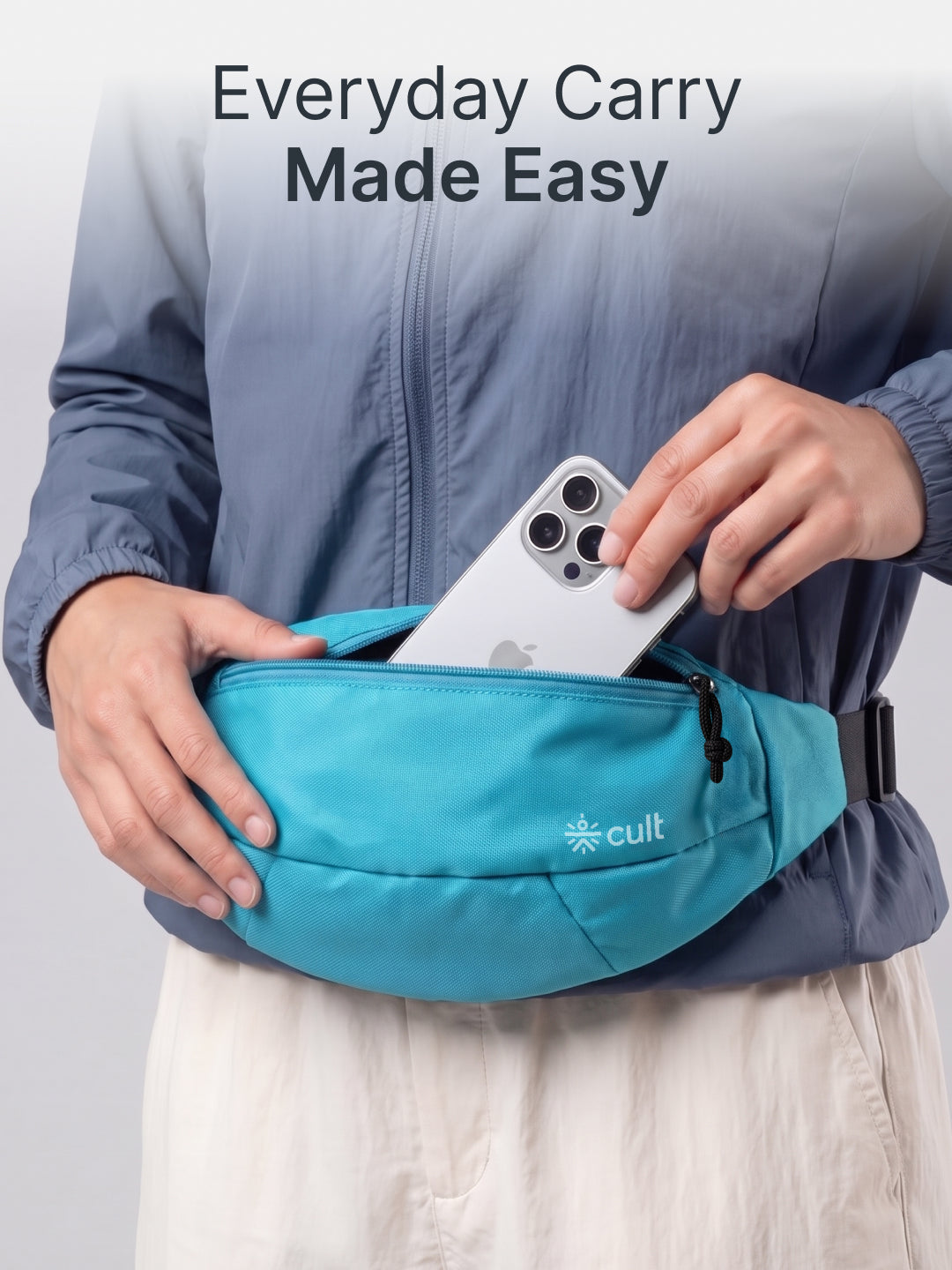 Cult Waist Bag for Men & Women, Compact Fanny Pack with Dual Compartments, Adjustable Strap, Water-Repellent Travel, Running & Everyday Carry Bag – Turquoise