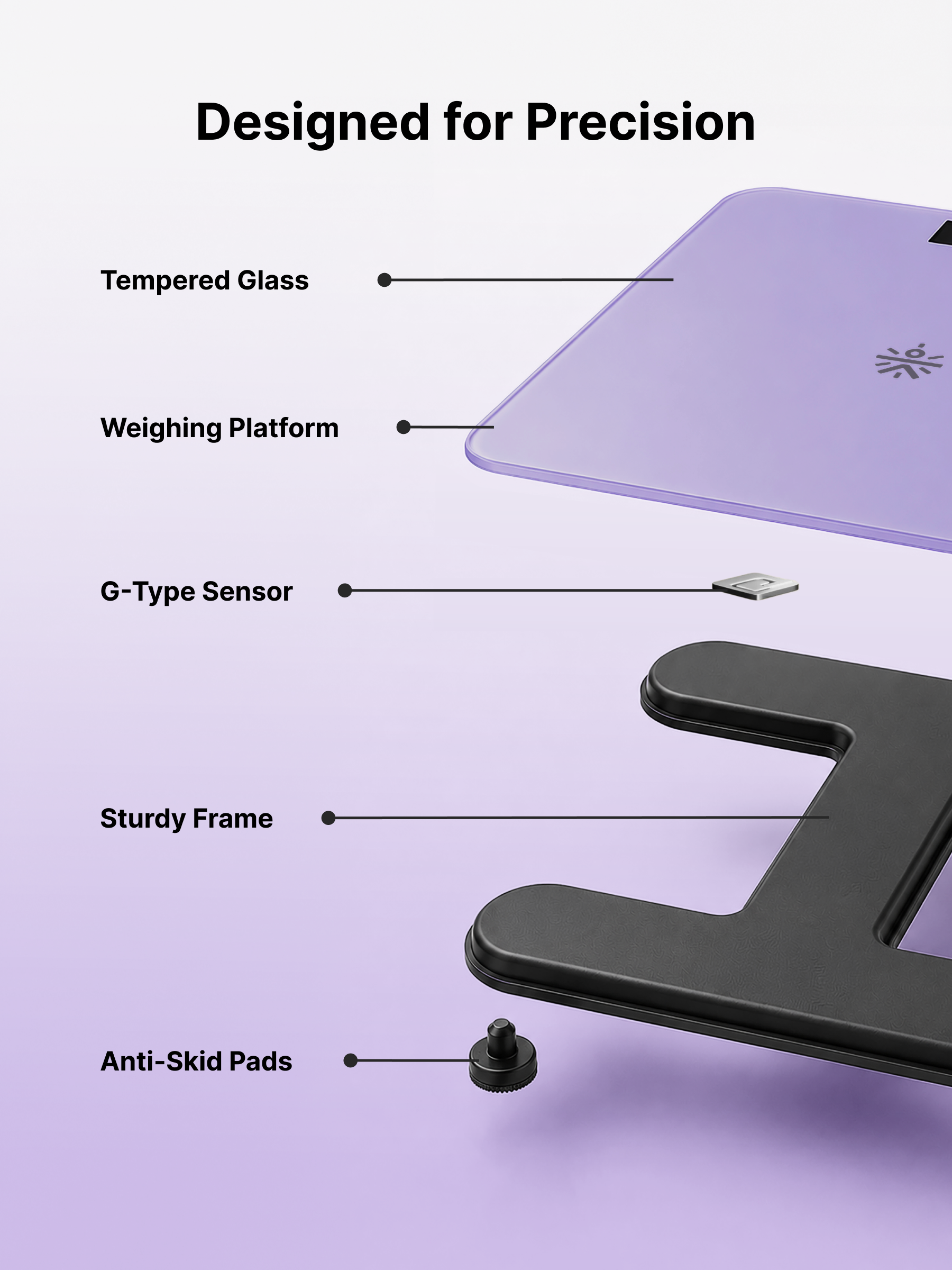 Cult Active body Weighing scale, LCD display, Weight Machine, 180 Kg, Batteries included, Tempered Glass Platform, Ideal for Home Use, Purple