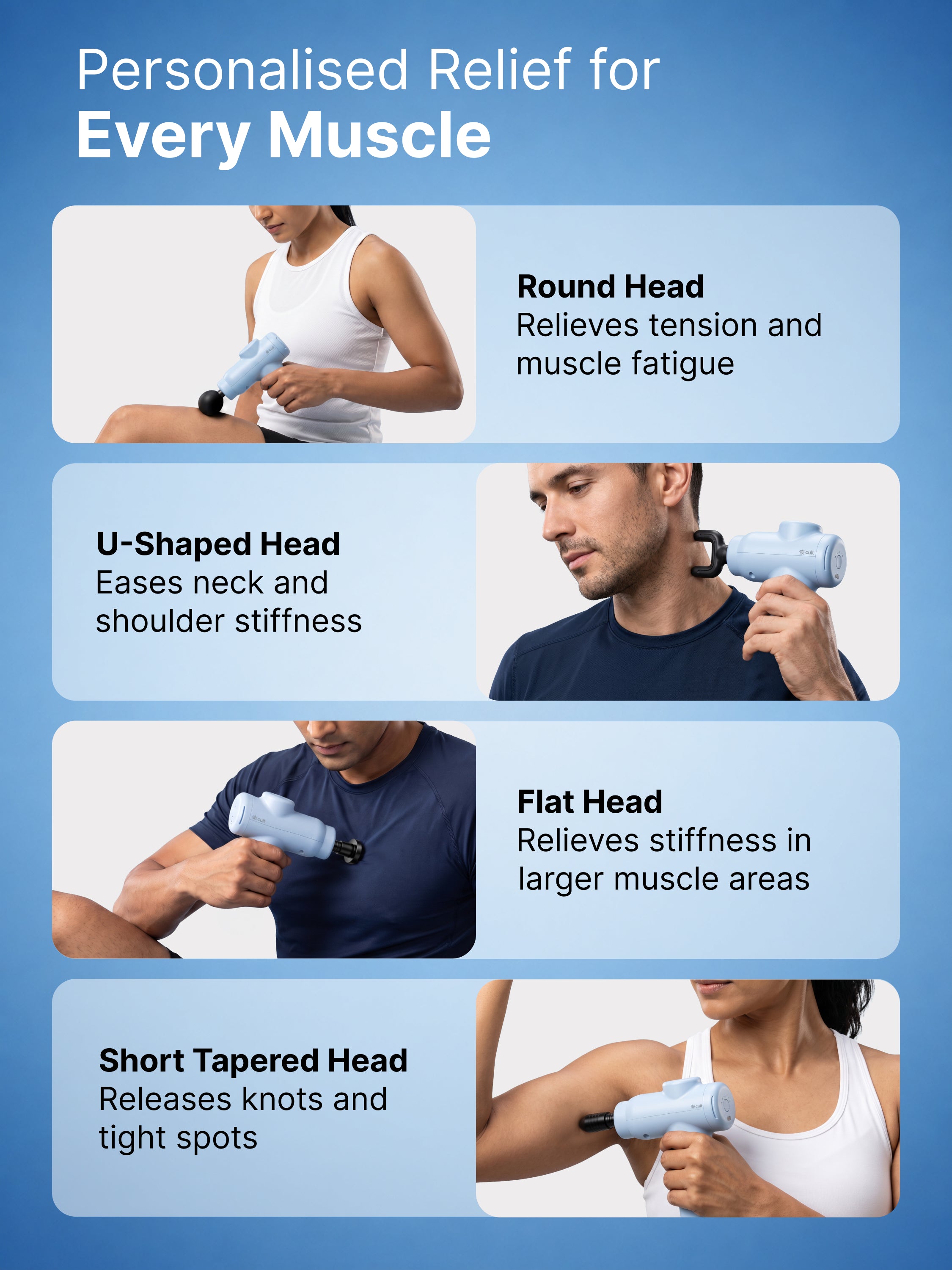 Cult Nova Pro Massage Gun for Pain Relief, Full Body Massager, Lightweight & Compact, 4 Interchangeable Heads, 3-Hour Long Battery Life