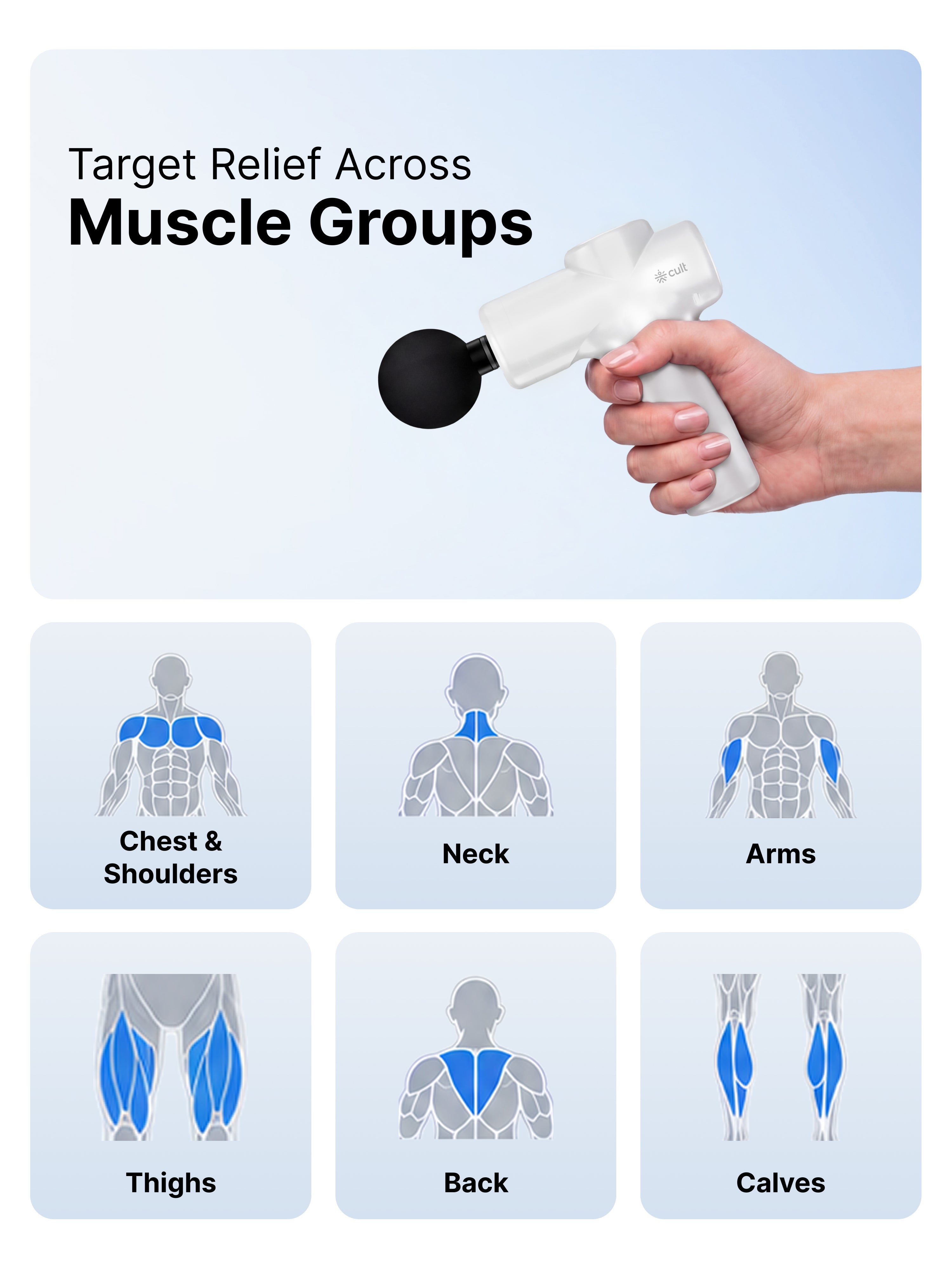 Cult Nova Portable Deep Tissue Massage Gun for Full-Body Muscle Relief, Ultra-Lightweight Handheld Design, 6 Speed Levels, Up to 3-Hour Battery Life, 4 Interchangeable Heads, Deep Tissue Massager for Arms, Shoulders, Legs & Everyday Recovery