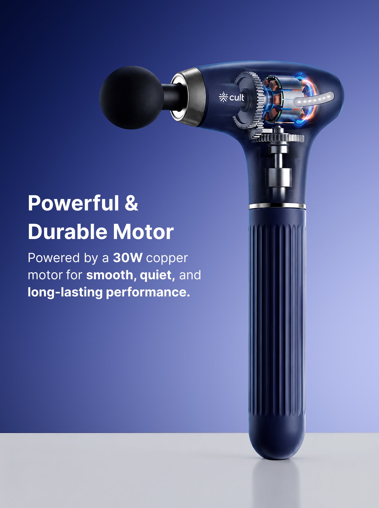 Cult XTND Massage Gun for Full-Body Muscle Relief, 3-in-1 Extension for Easy Back & Full-Body Massage, 35W Motor, 6 Speed Levels, 4 Massage Heads, Pain Relief Massager for Back, Shoulders, Legs & Everyday Recovery, Blue