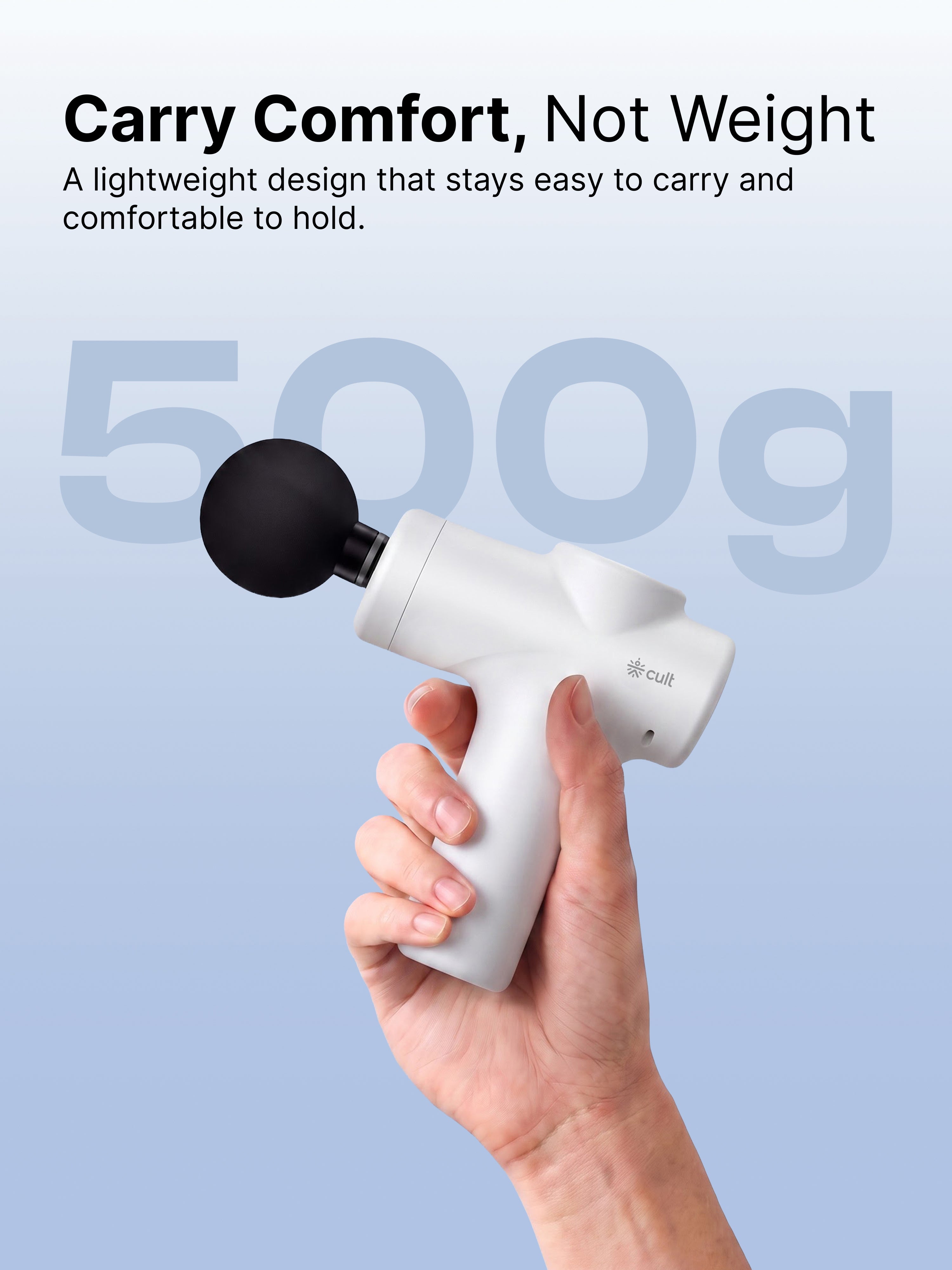 Cult Nova Portable Deep Tissue Massage Gun for Full-Body Muscle Relief, Ultra-Lightweight Handheld Design, 6 Speed Levels, Up to 3-Hour Battery Life, 4 Interchangeable Heads, Deep Tissue Massager for Arms, Shoulders, Legs & Everyday Recovery