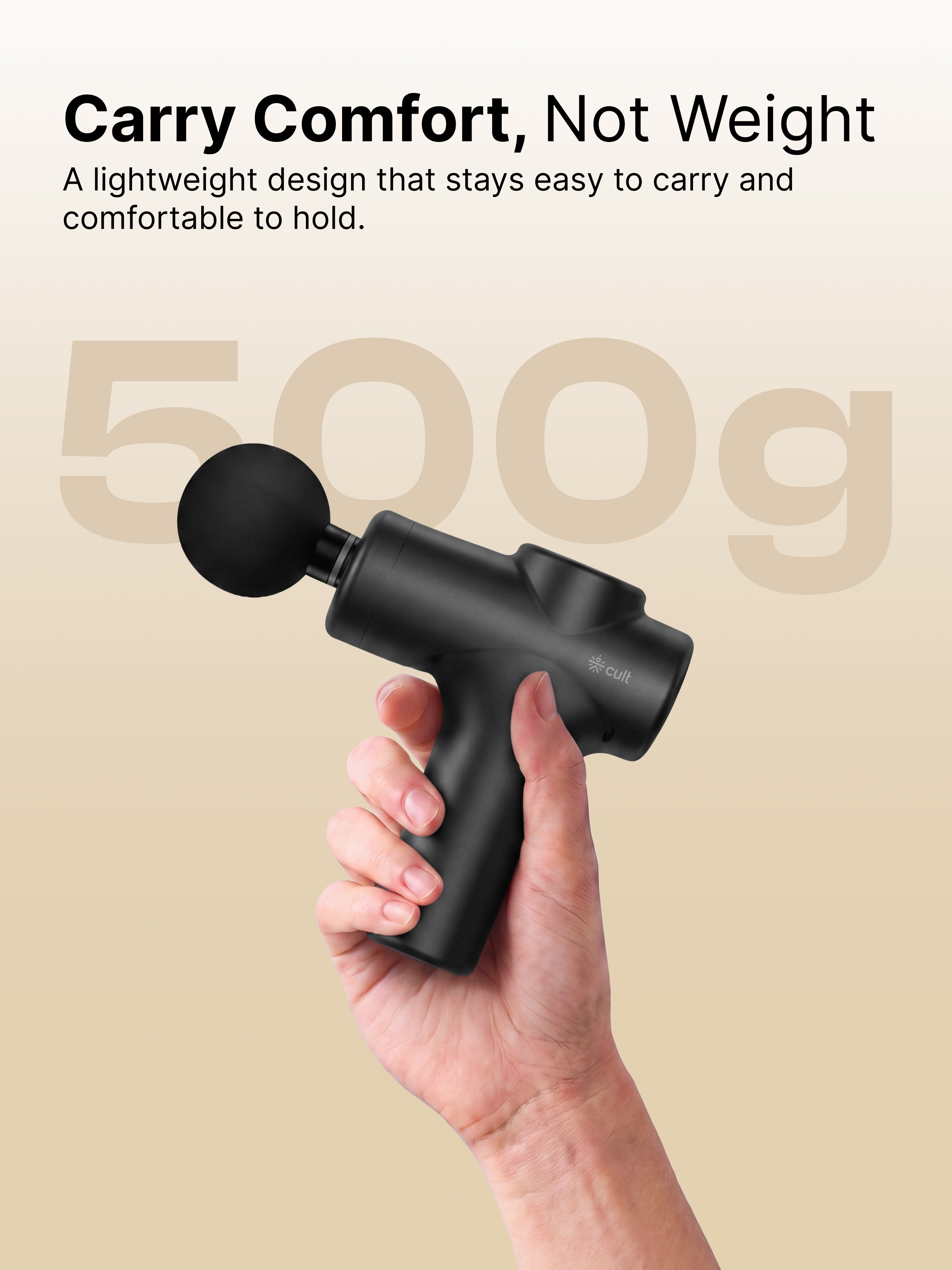 Cult Flex Portable Deep Tissue Massage Gun for Full-Body Muscle Relief, Ultra-Lightweight Handheld Design, 6 Speed Levels, Up to 3-Hour Battery Life, 4 Interchangeable Heads, Deep Tissue Massager for Arms, Shoulders, Legs & Everyday Recovery