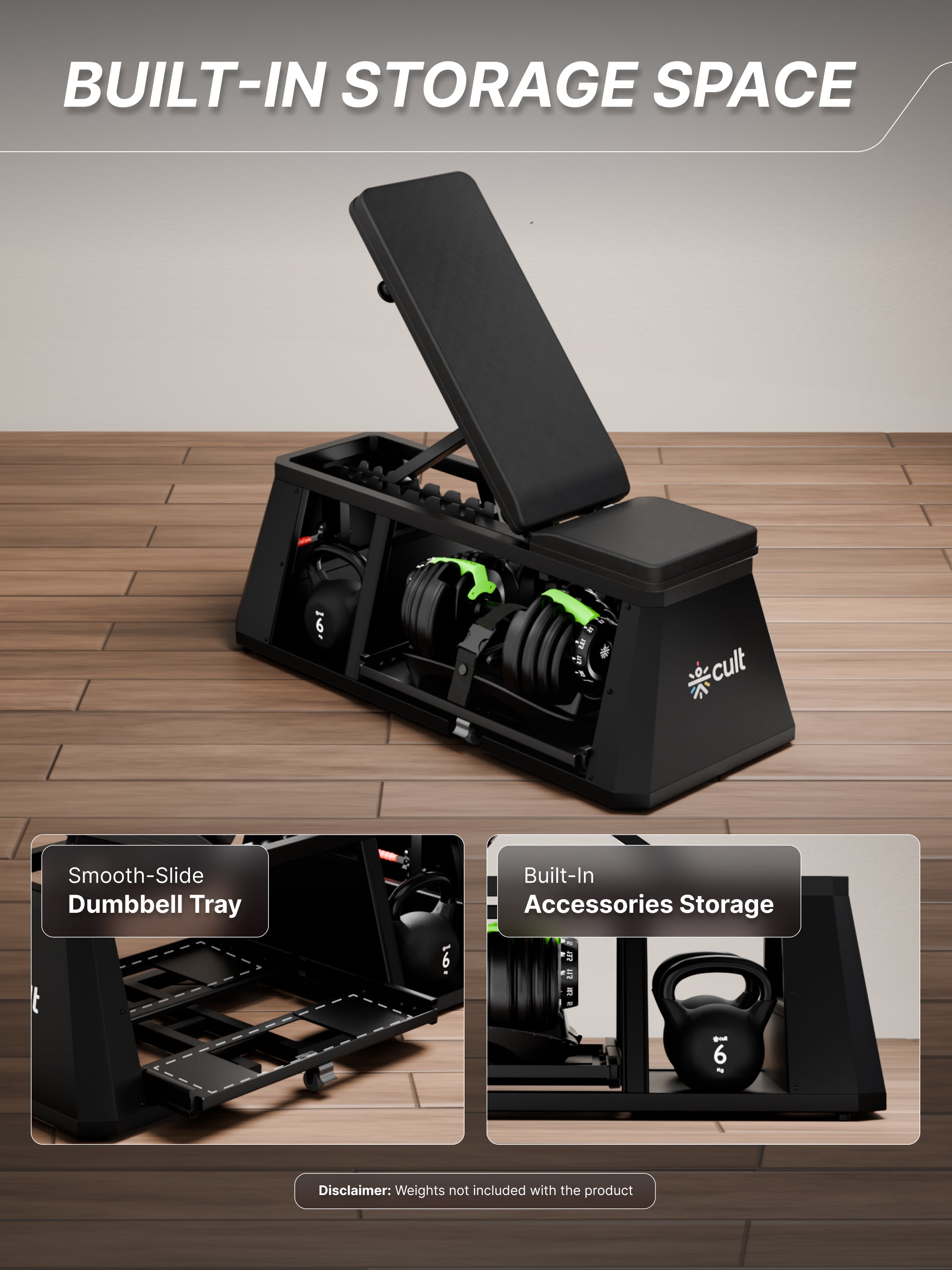 Cult 4 in 1 Multi Home Gym with Cable Crossover, Adjustable Bench,  Dumbbell & Weights Storage Rack | 300 Kg Capacity | 8-Level Incline/Decline | 3 Resistance Levels | Perfect for Home Gym