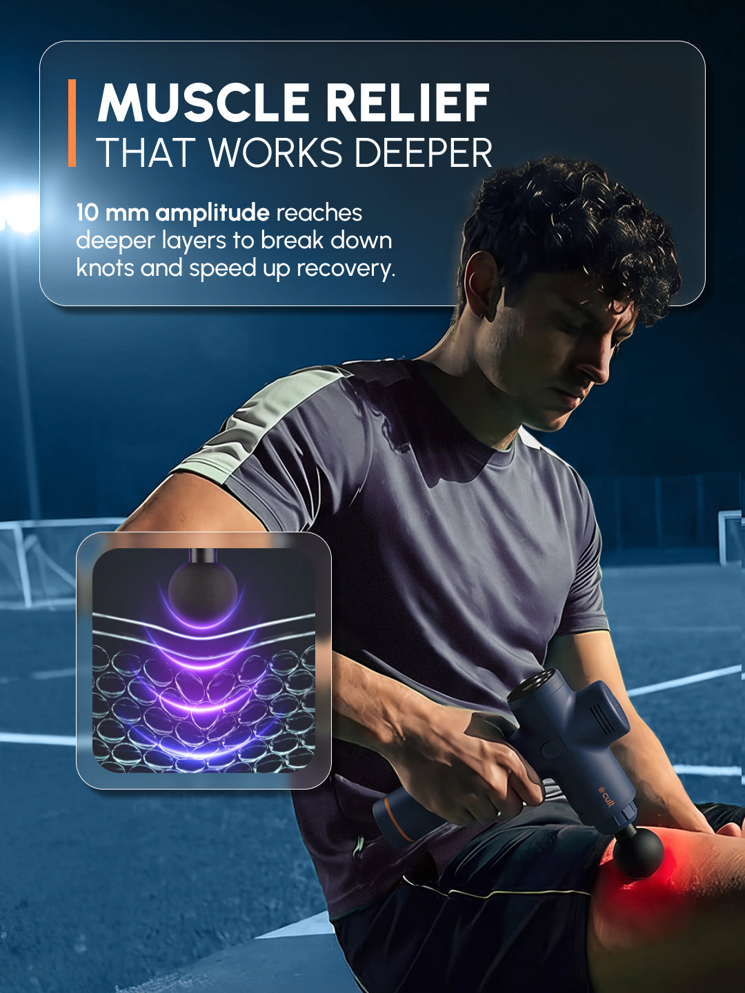 Cult TORQ X Massage Gun for Deep Tissue Muscle Recovery | BLDC Motor, 10mm Amplitude, 6 Speed Levels, 6 Massage Heads, 6-Hour Battery | Pain Relief Massager for Hybrid Athletes, Runners & Fitness Enthusiasts, Blue